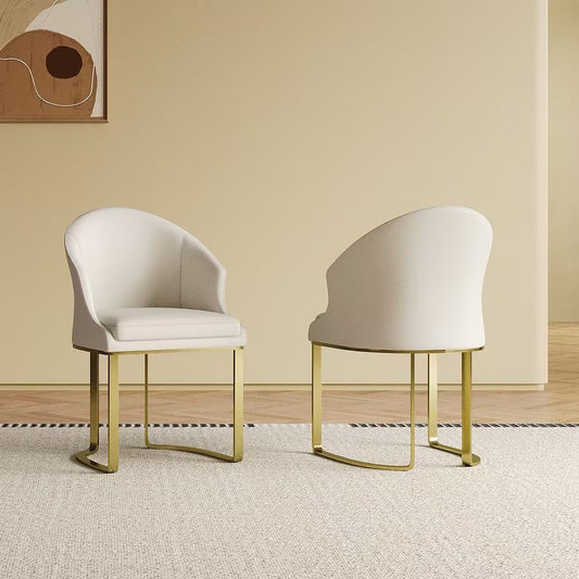 Bodhi Modern White PU-Leather Side Chairs with Gold Legs Set of 2