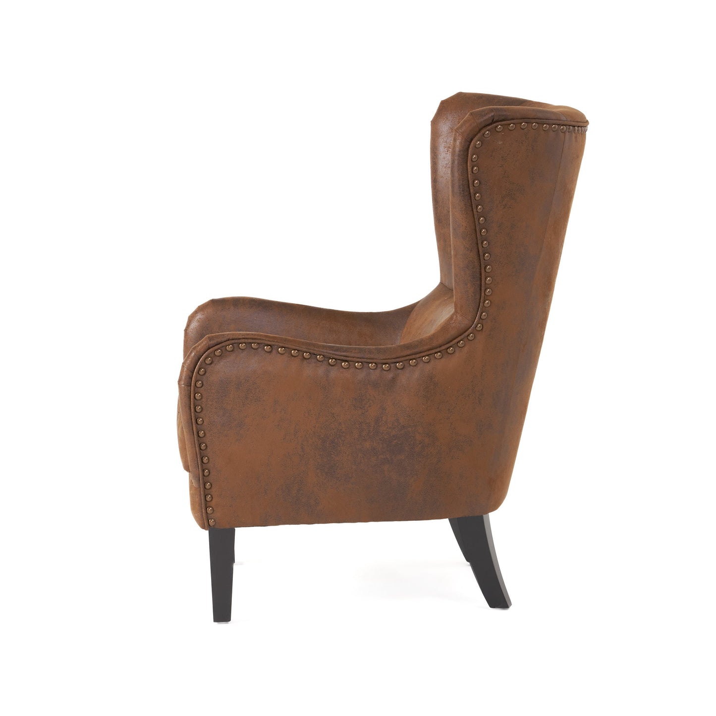 Mason Studded High Back Arm Chair in Brown Coated Microfiber