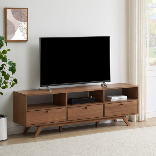 Naomi Modern Scandi 3-Door Low Profile TV Stand for TVs up to 80 Inches – Mocha