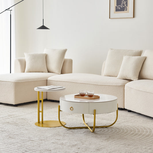 Sandy Modern Faux Marble Nesting Tables, White & Gold