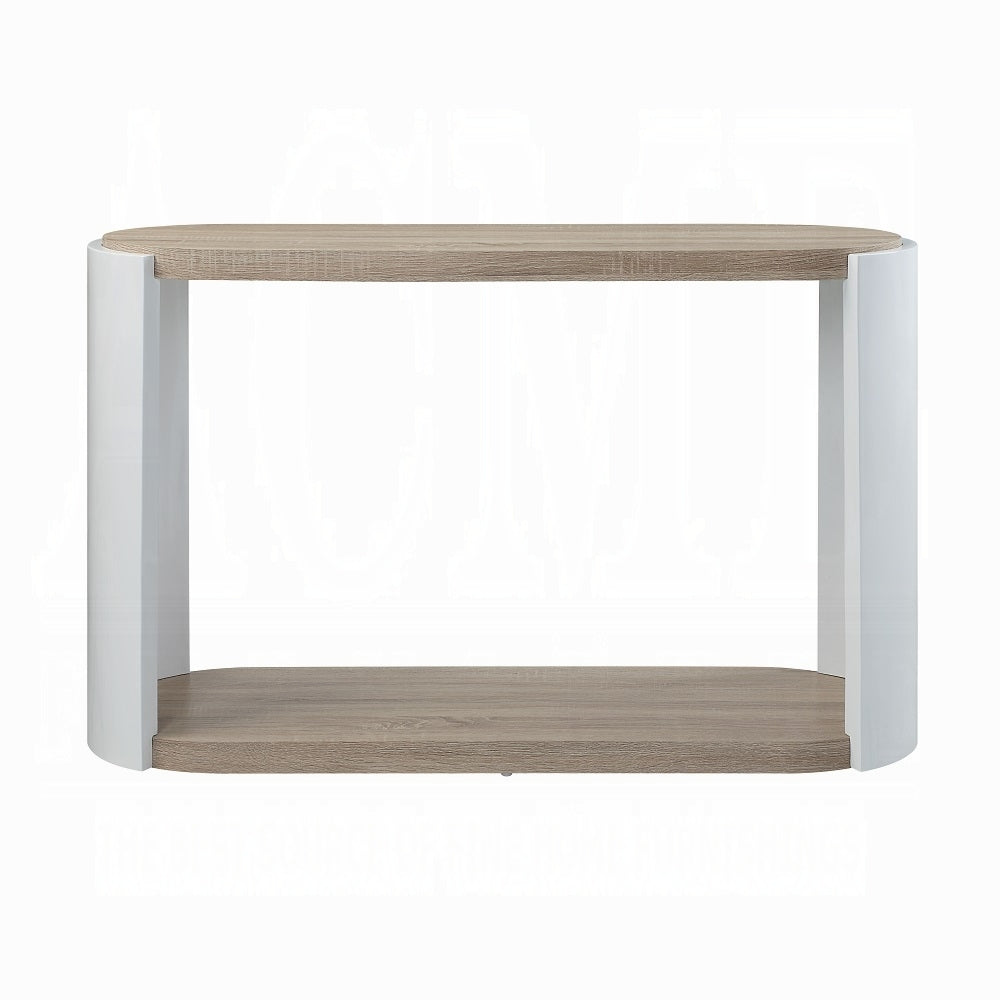 Oriel Oak and White High Gloss Sofa Table with Bottom Shelf