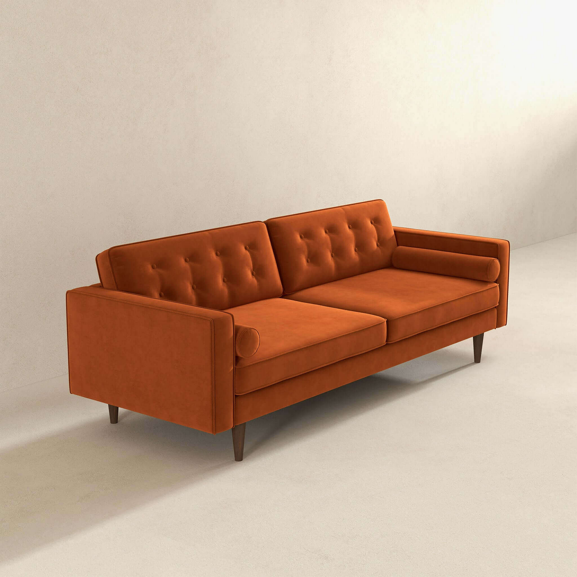 Casey Mid-Century Modern Burnt Orange Velvet Sofa