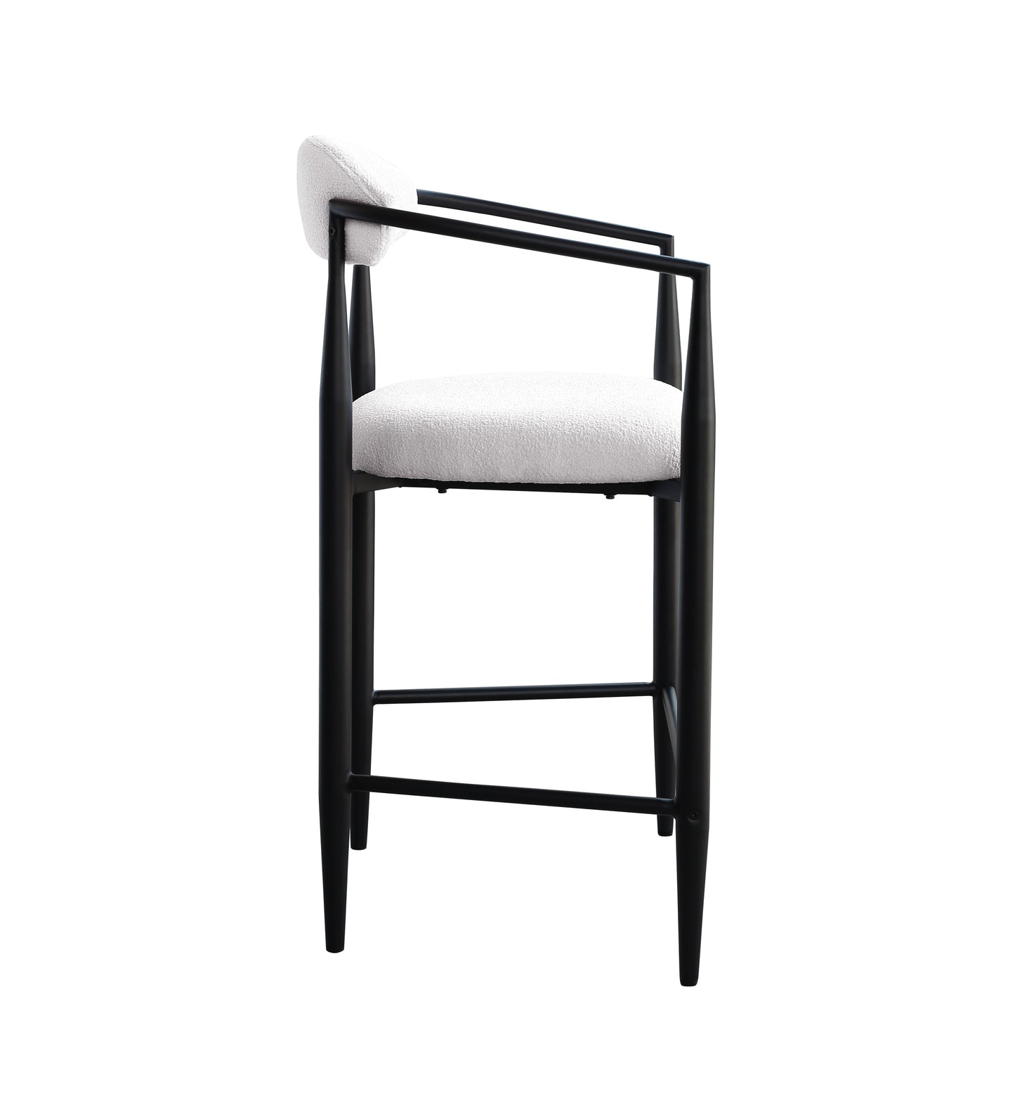 Janice Modern Bar Stools with White Boucle Seat & Black Iron Frame Set of 2