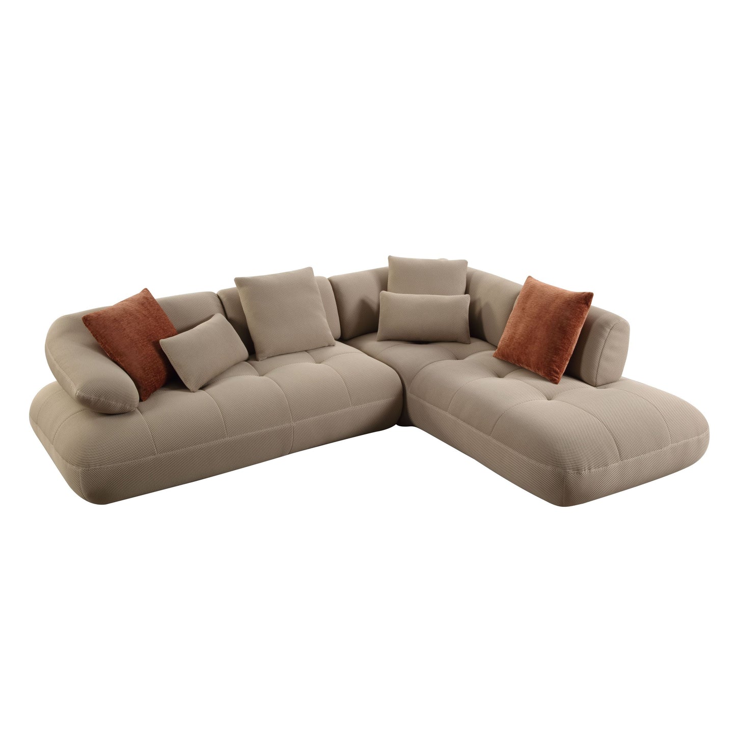 ACME Carrick Sectional Sofa w/6 Pillows, Beige Sandwich Mesh Fabric LV03920