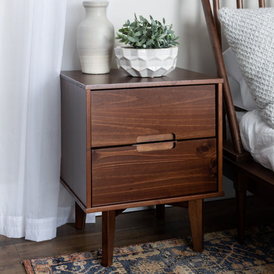 Constance Mid-Century Modern 2-Drawer Solid Wood Nightstand, Walnut