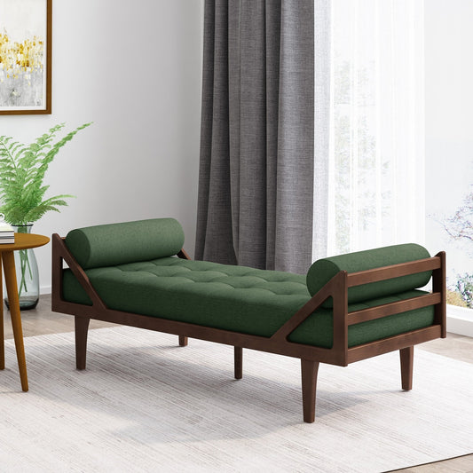 Alara Mid-Century Modern Chaise Lounge, Green & Brown