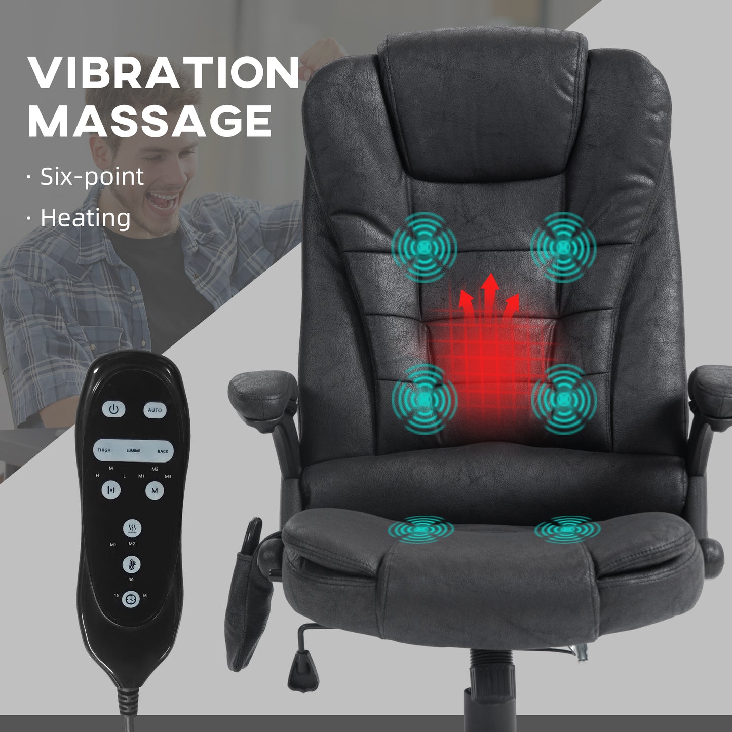 Rialta 6 Point Vibrating Massage Office Chair with Lumbar Heat, Black