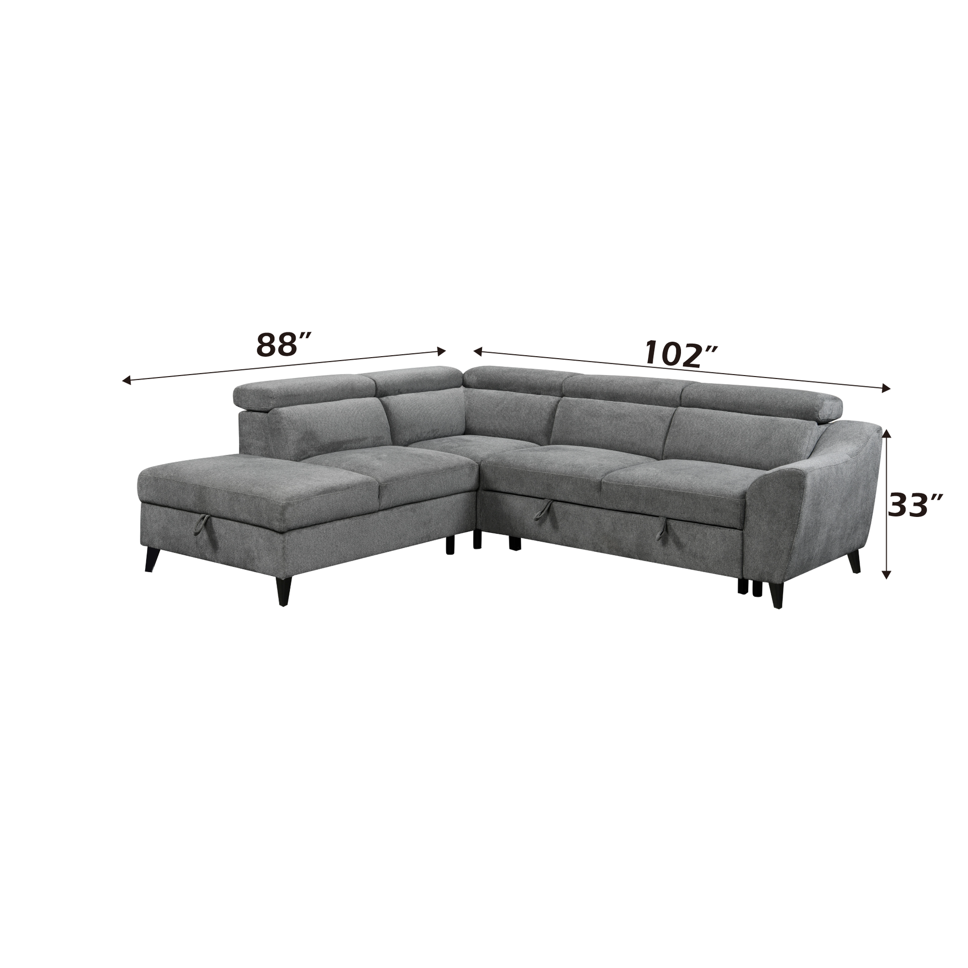 Wrenley Gray Chenille Sectional Sofa with Sleeper & Storage