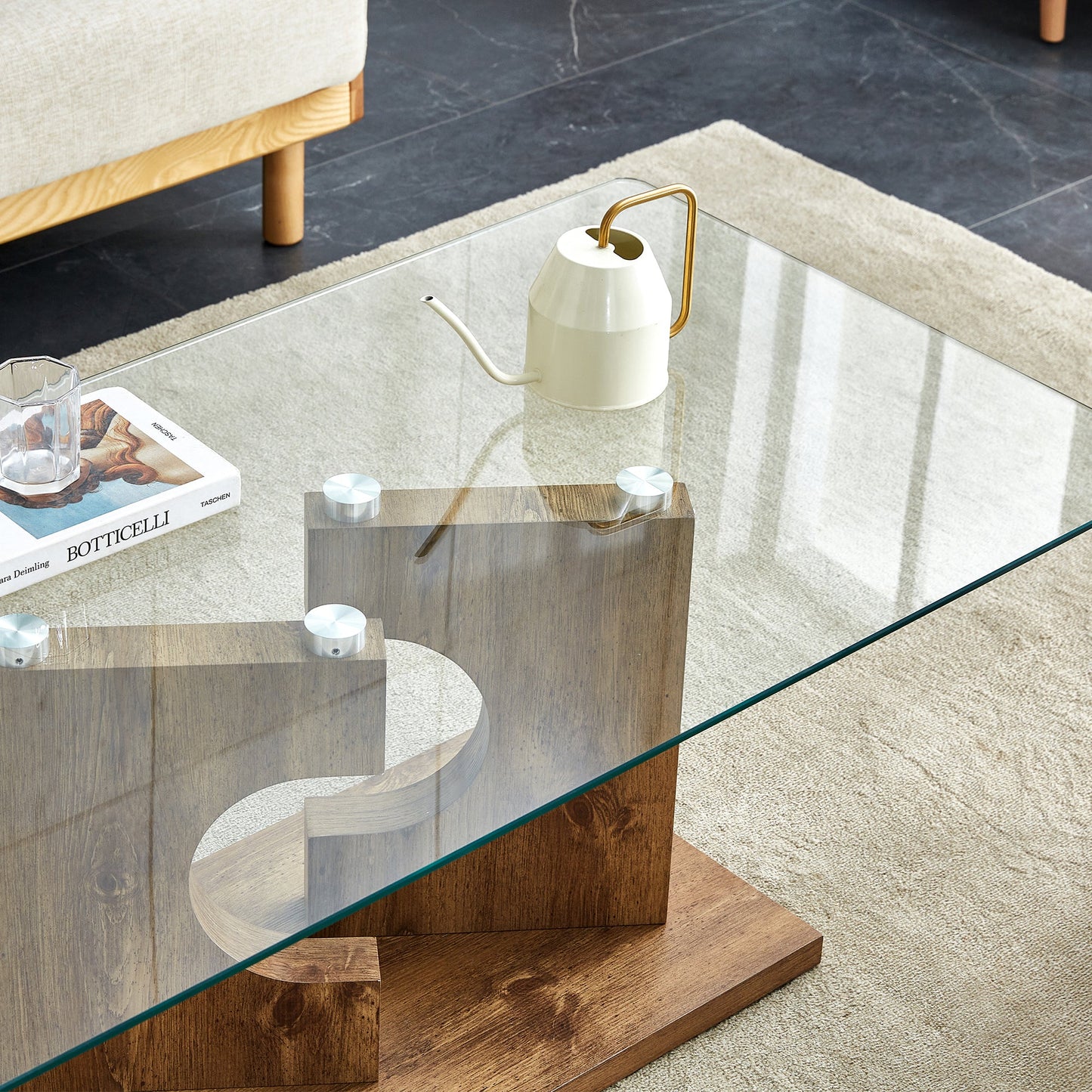 Masterson Modern Glass Top Coffee Table - Walnut