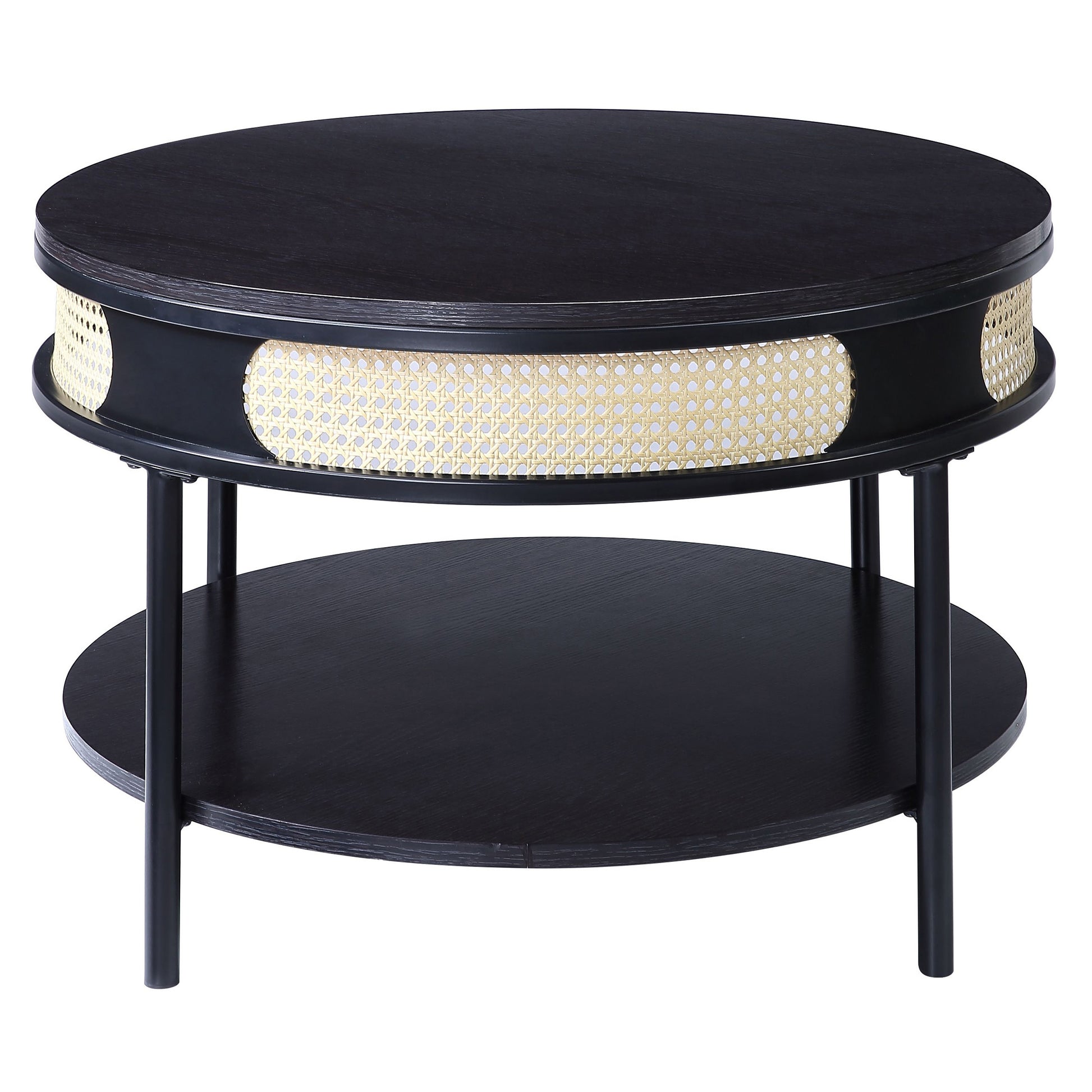 Black Round Coffee Table with Bottom Shelf