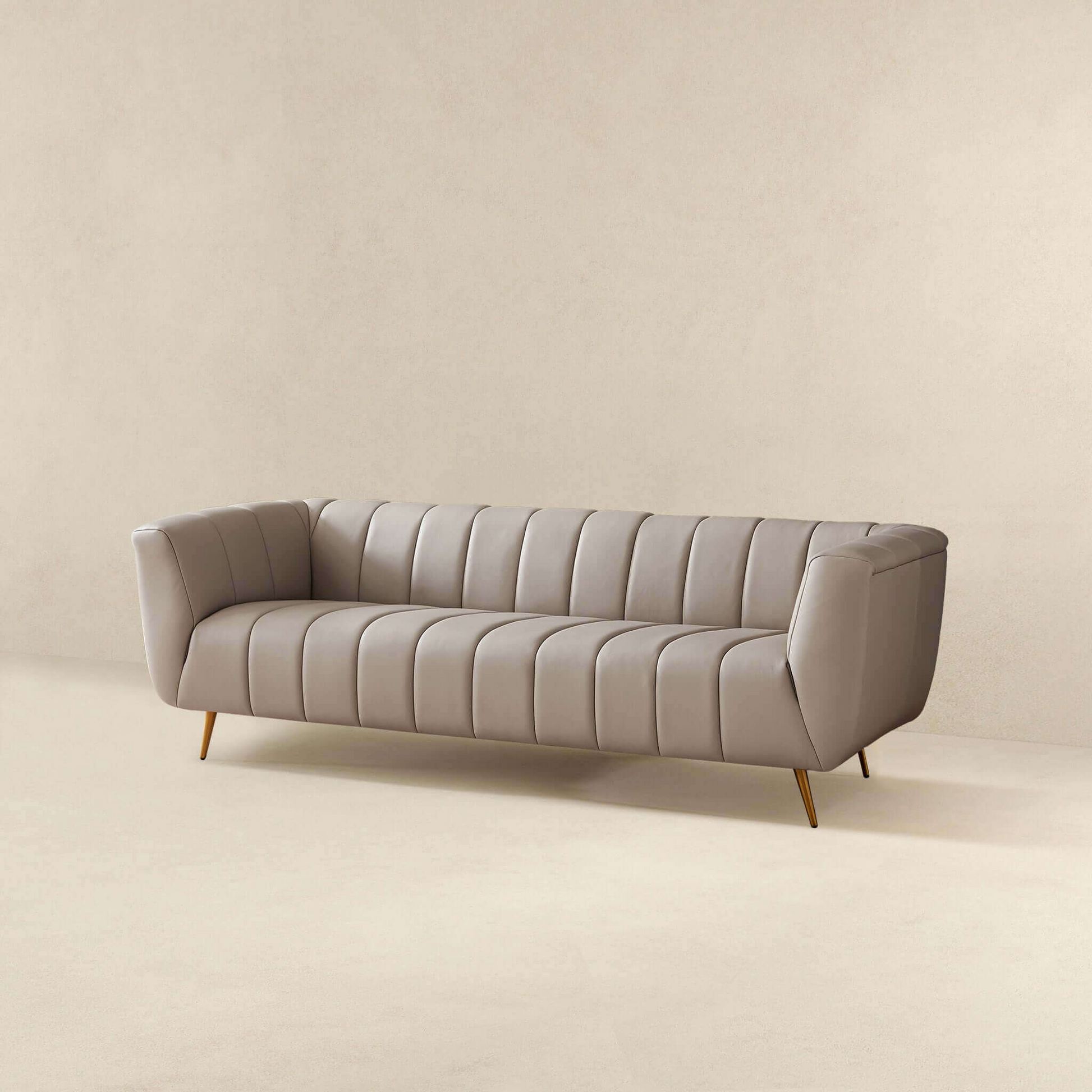 LaMattina Genuine Italian Leather Channel Tufted Sofa, Gray