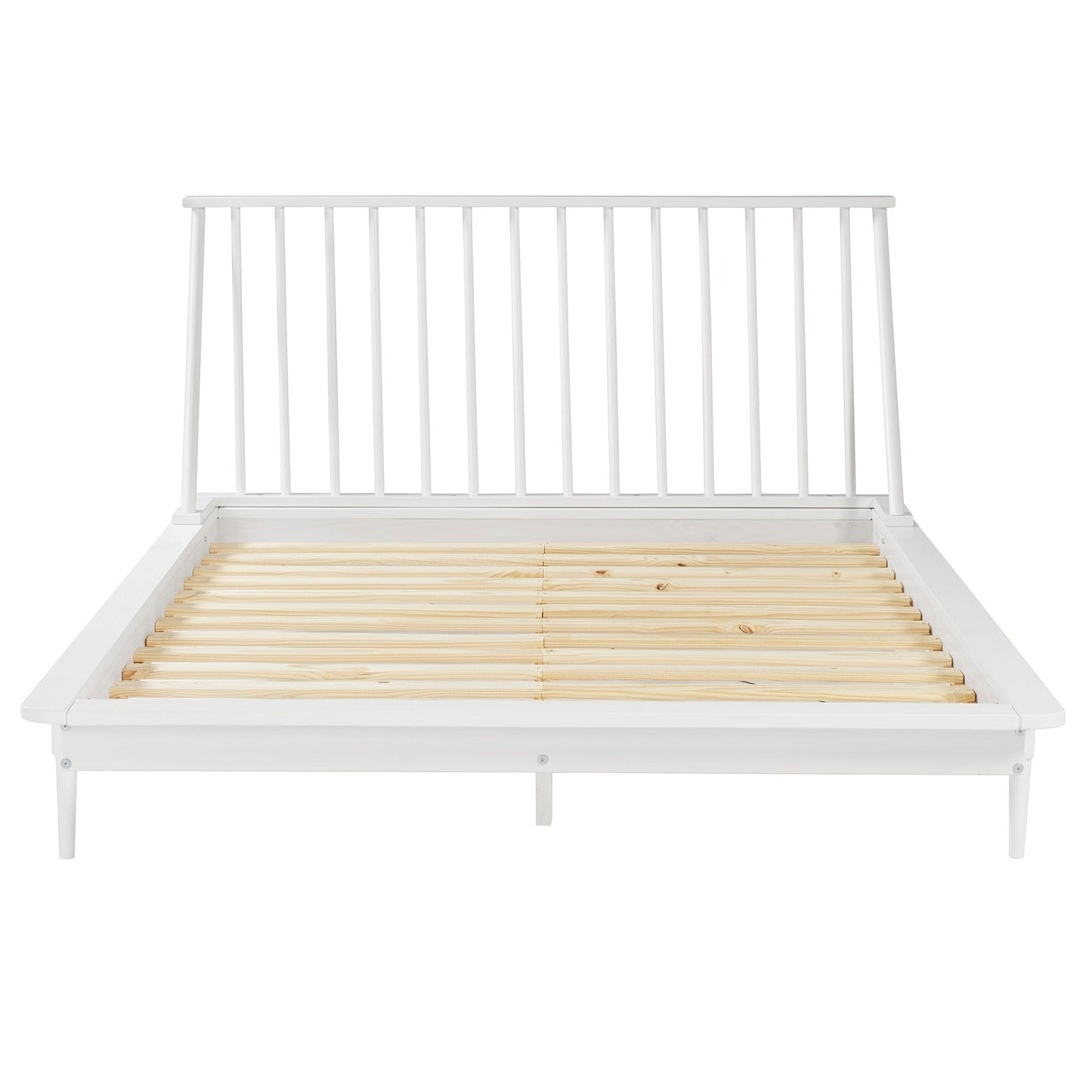 Morgan Mid-Century Modern Solid Wood Queen Platform Bed Frame with Spindle Headboard - White