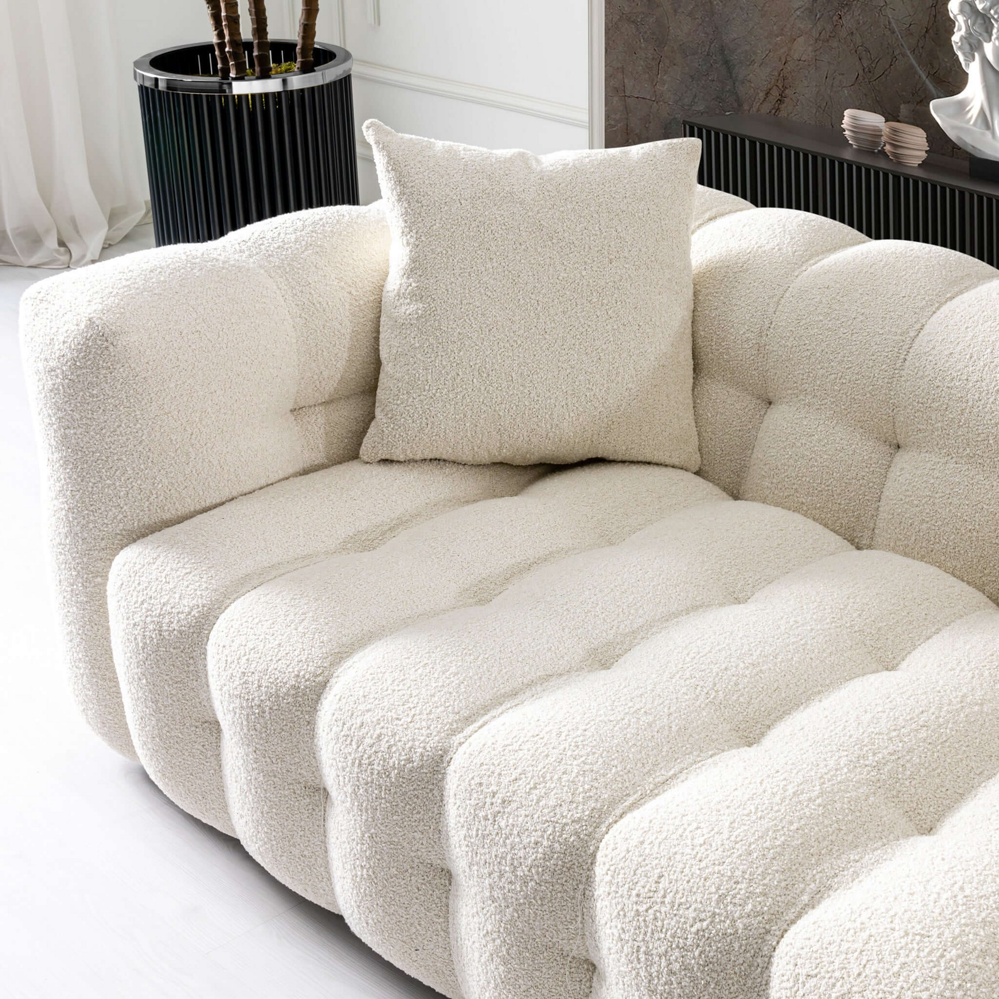 Eden Modern Tufted Chesterfield Boucle Fabric Sofa, Cream