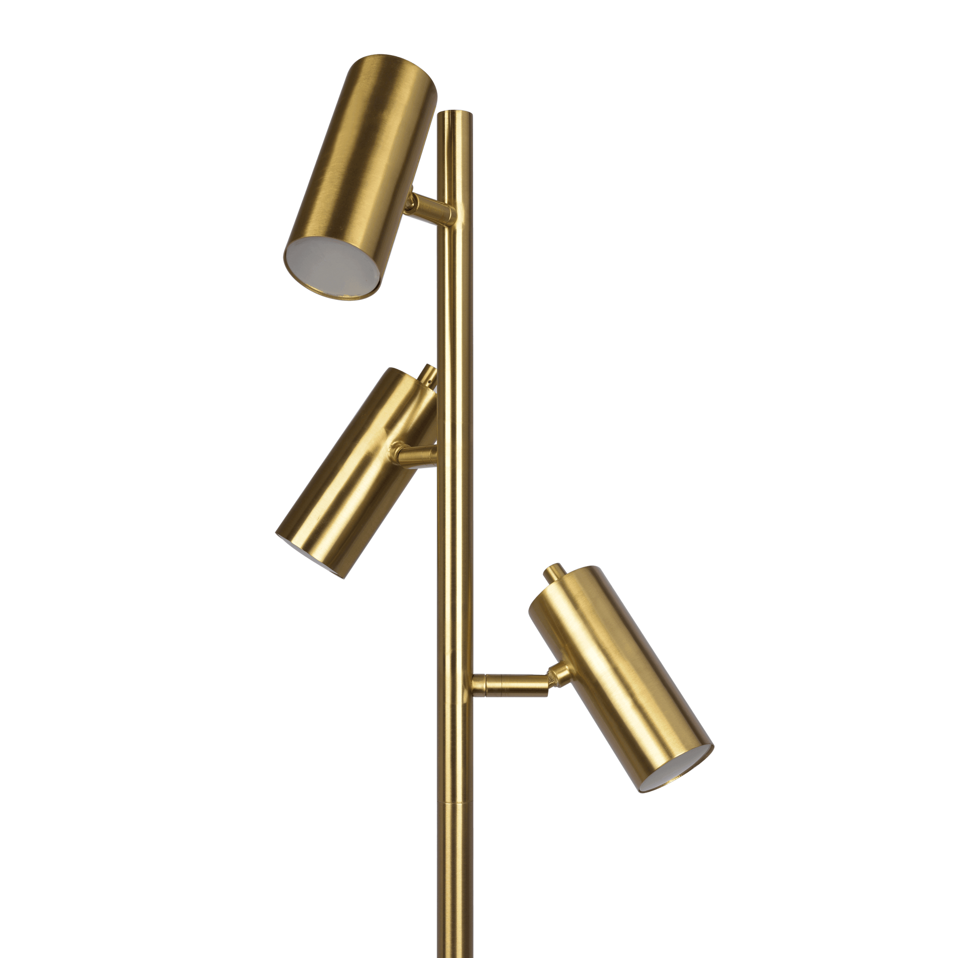 Lumina Brassed Gold Floor Lamp with Rotary Switch Triple Spots Metal Cone Base