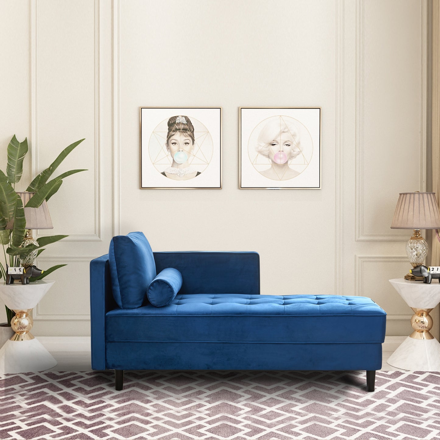 Leocadia Mid-Century Modern Velvet Chaise Lounge, Blue