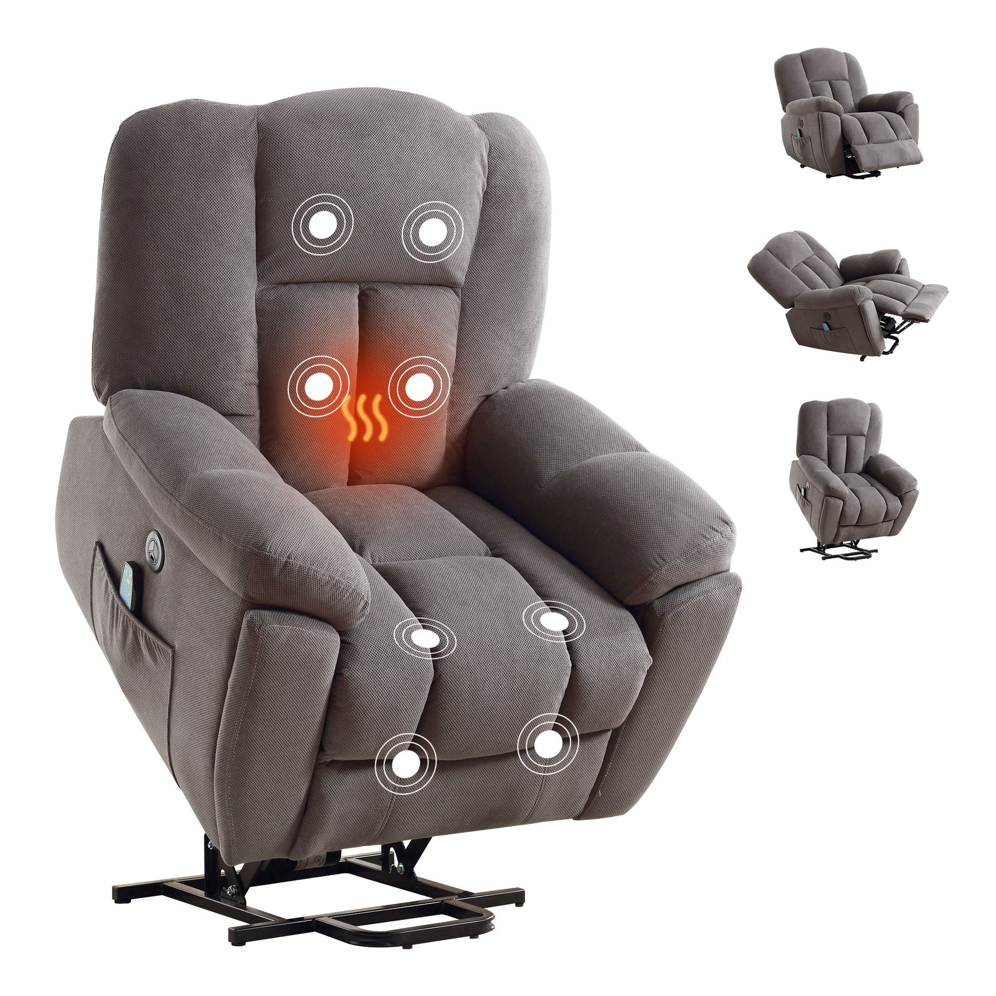 Yara Power Lift Recliner with Infinite Position, Heat, & Massage, Gray