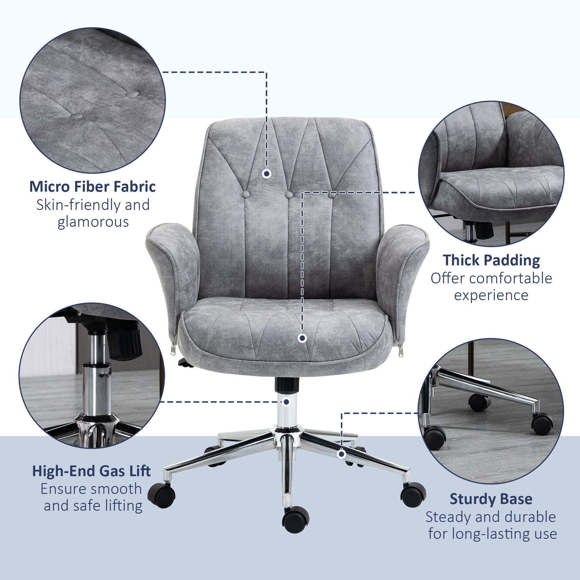 Mandalay Microfiber Office Chair, Light Gray