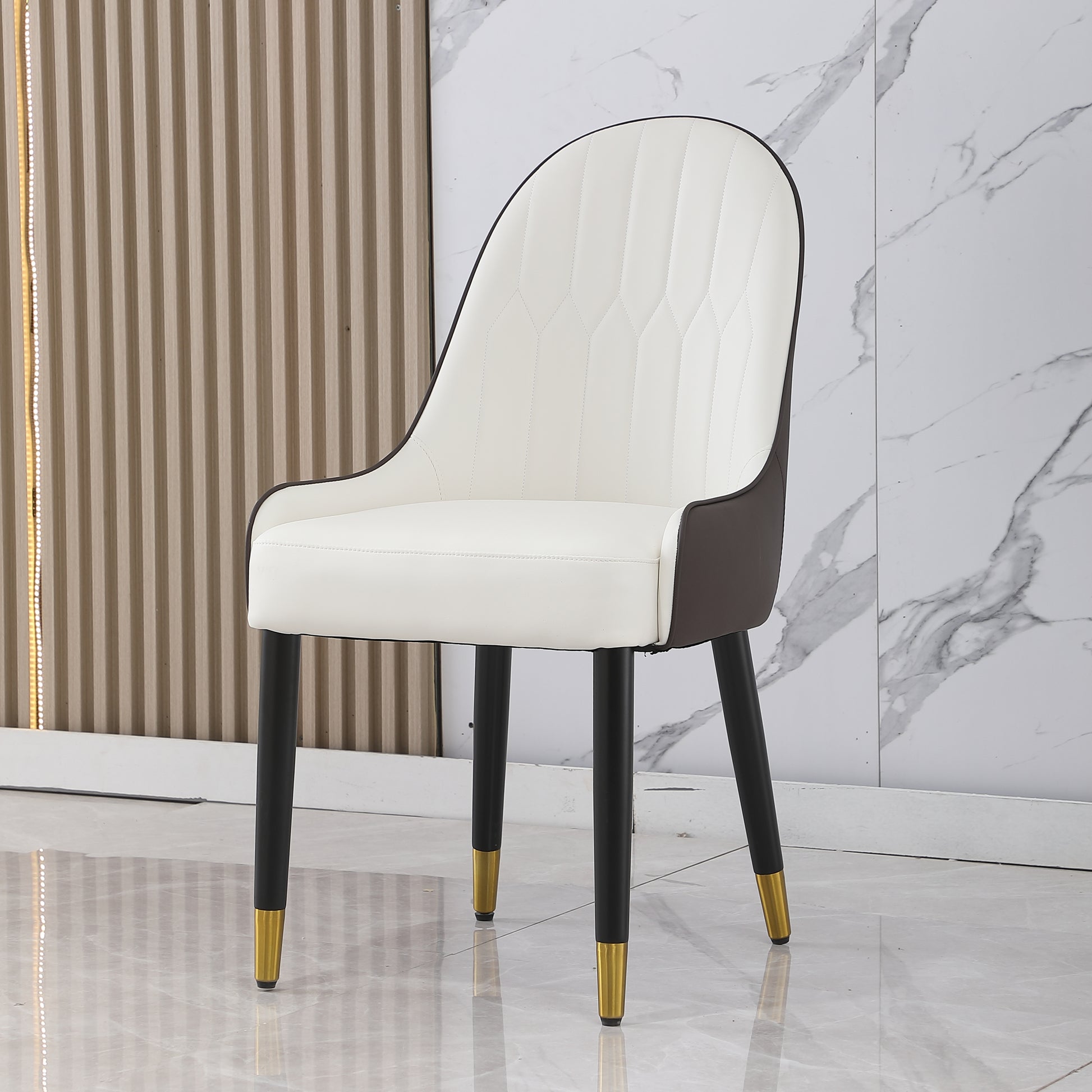 Zyra PU-Leather Side Chairs with Gold Tipped Metal Legs Set of 2 Brown & White