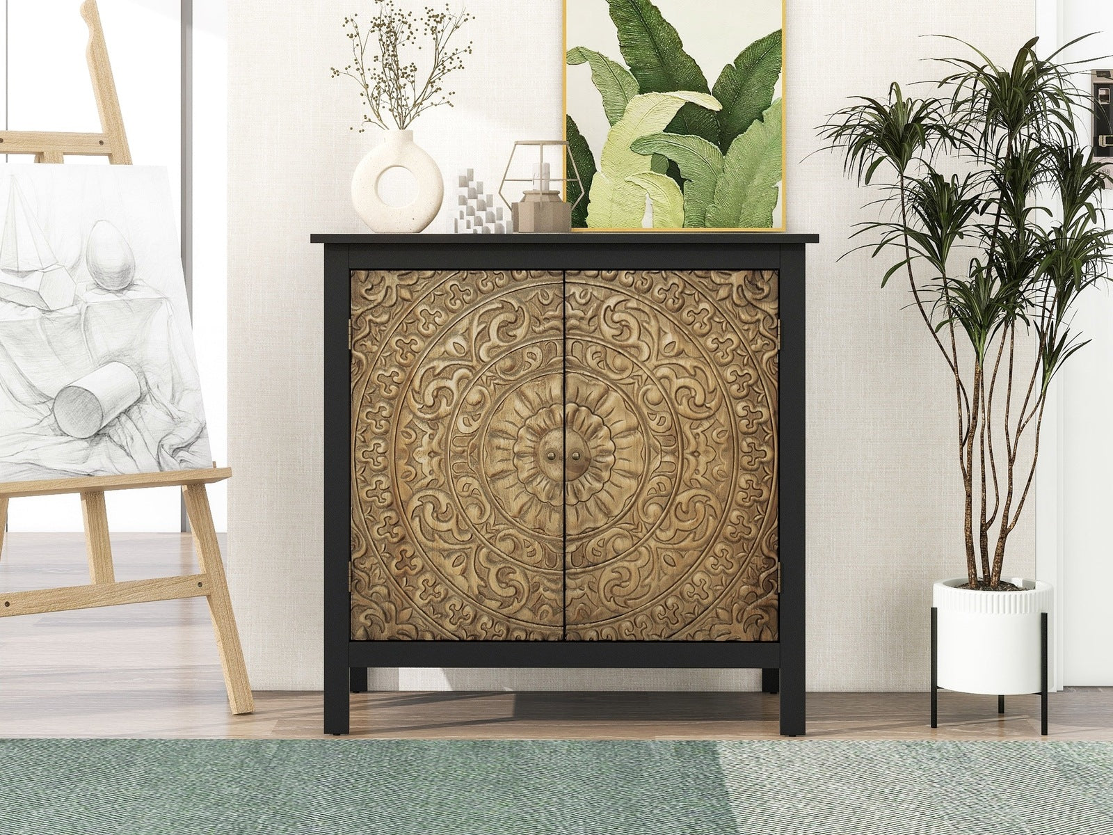 Aiden 2-Door Accent Cabinet with Carved Relief