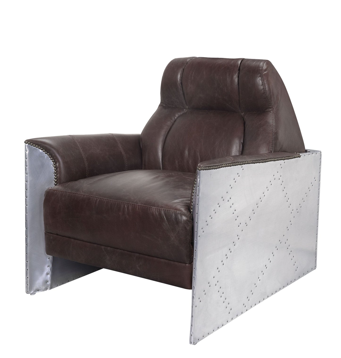 ACME Brancaster Accent Chair, Espresso Top Grain Leather & Aluminum 59715