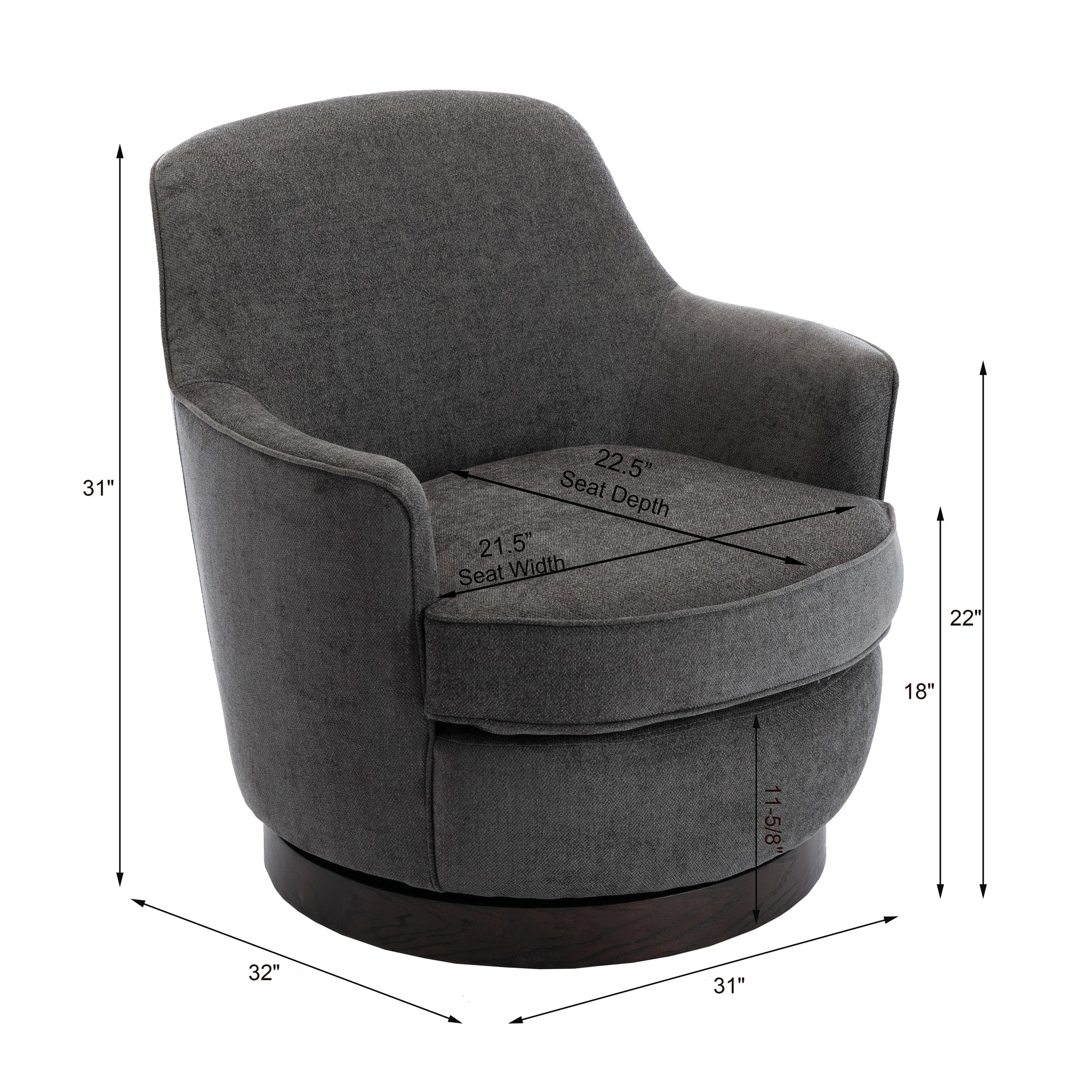 Richfield Charcoal Wood Base Swivel Chair