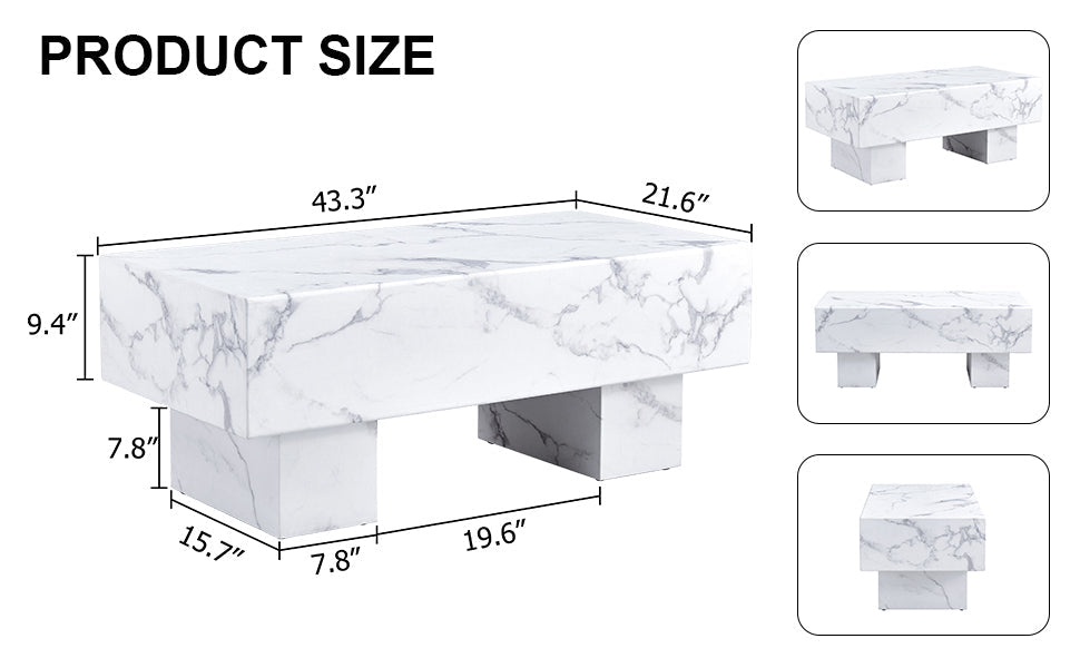 Darth Contemporary Faux Marble Coffee Table in White & Gray