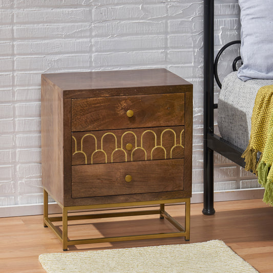 Phyllis Contemporary 3-Drawer Nightstand with Gold Accents