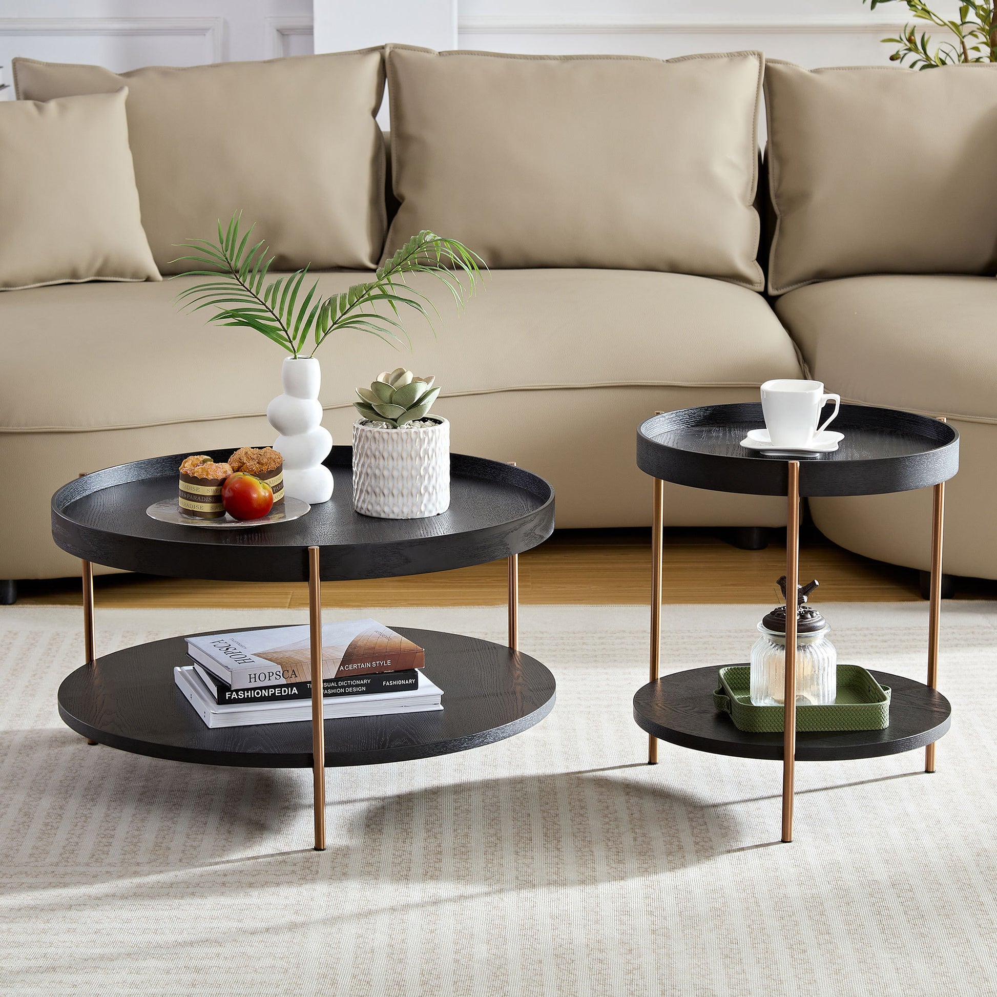 Rialta Mid-Century Modern Coffee & End Table Set, Black