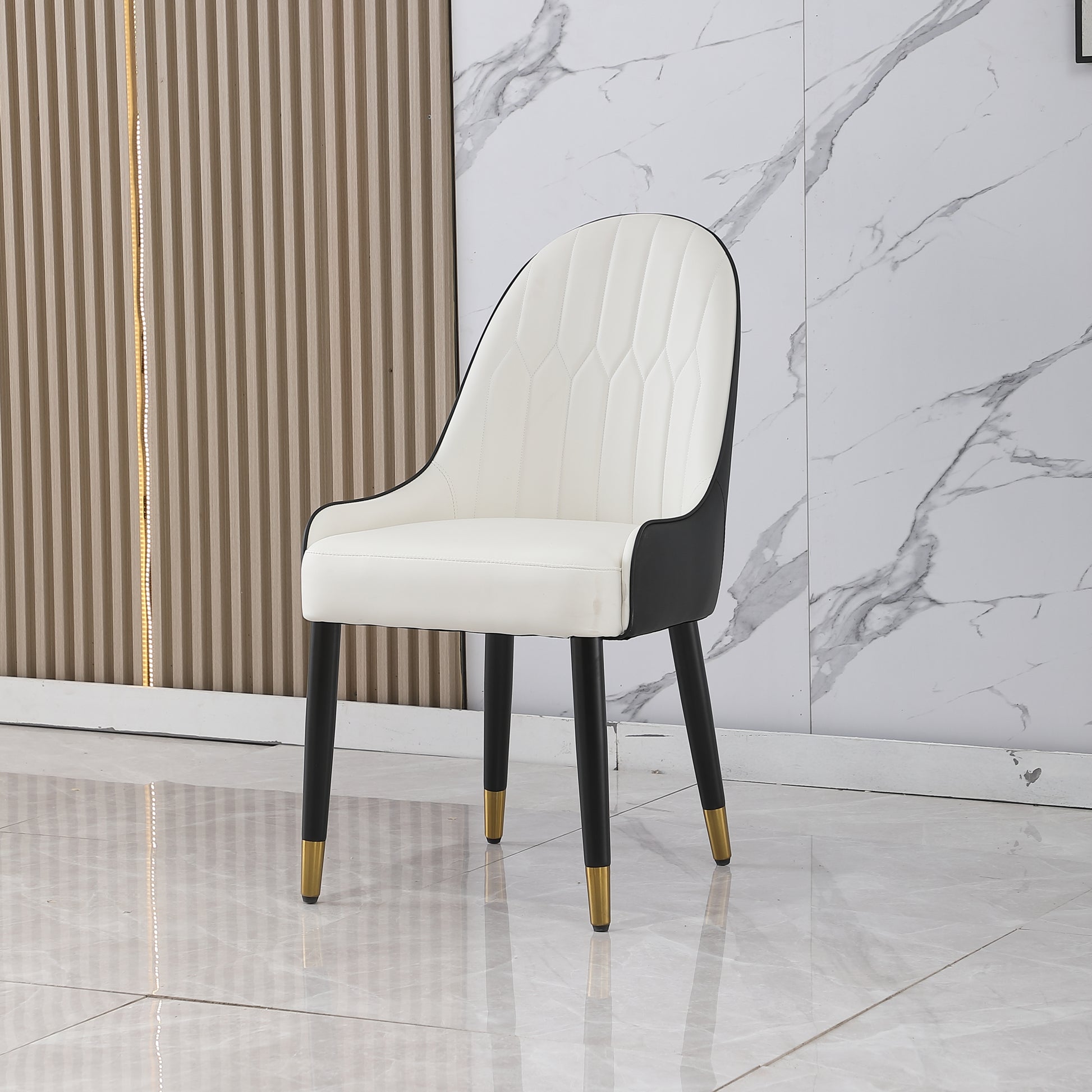 Zyra PU-Leather Side Chairs with Gold Tipped Metal Legs Set of 2 Black & White