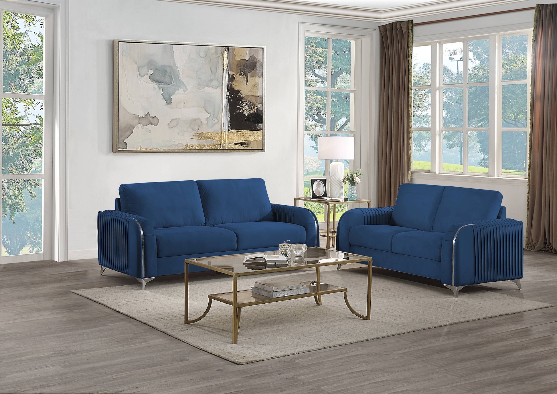 Wenona Blue Velvet Living Room Collection