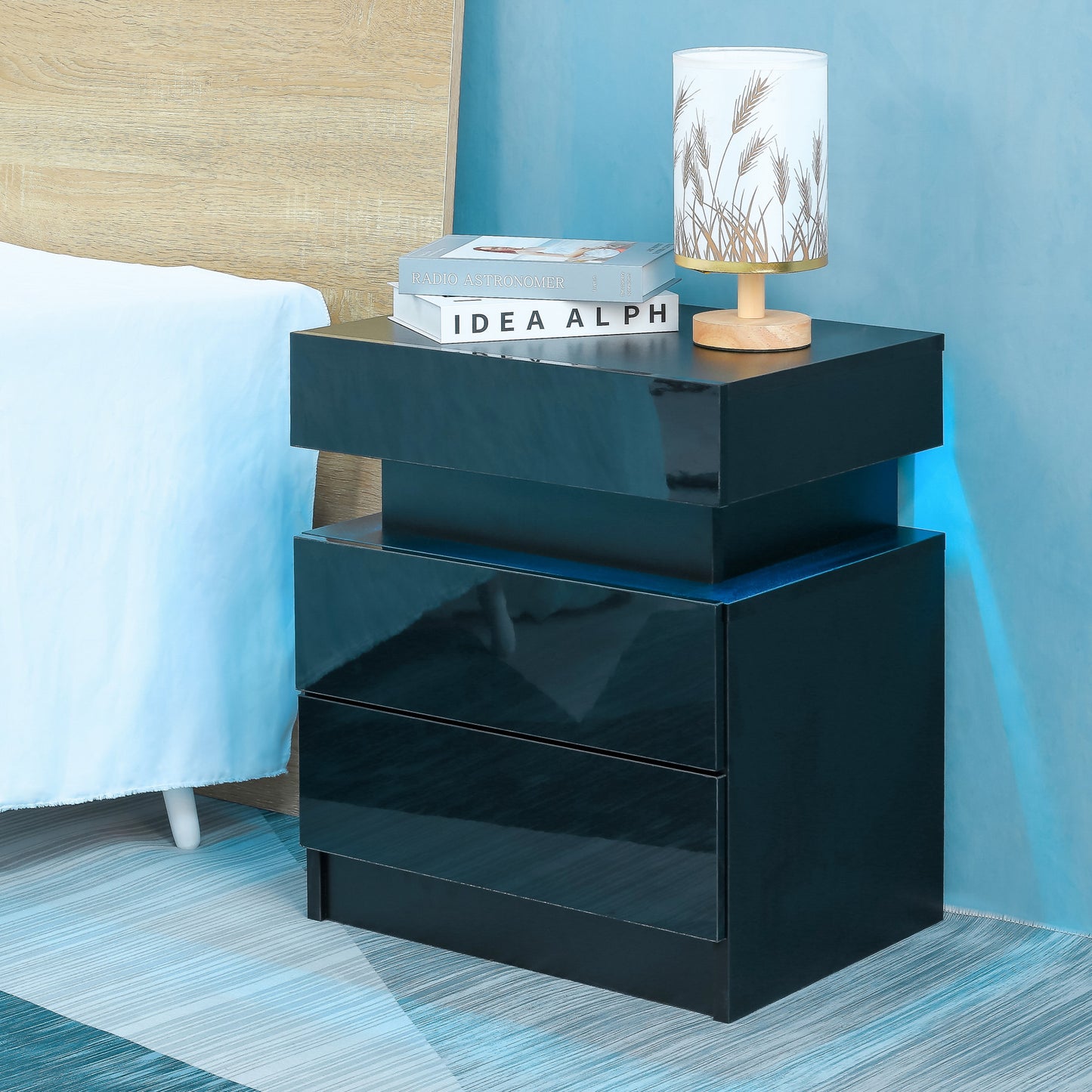 Veda Modern Black LED Nightstand