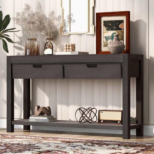 Rowan Transitional 2-Drawer Console Table, Antique Brown