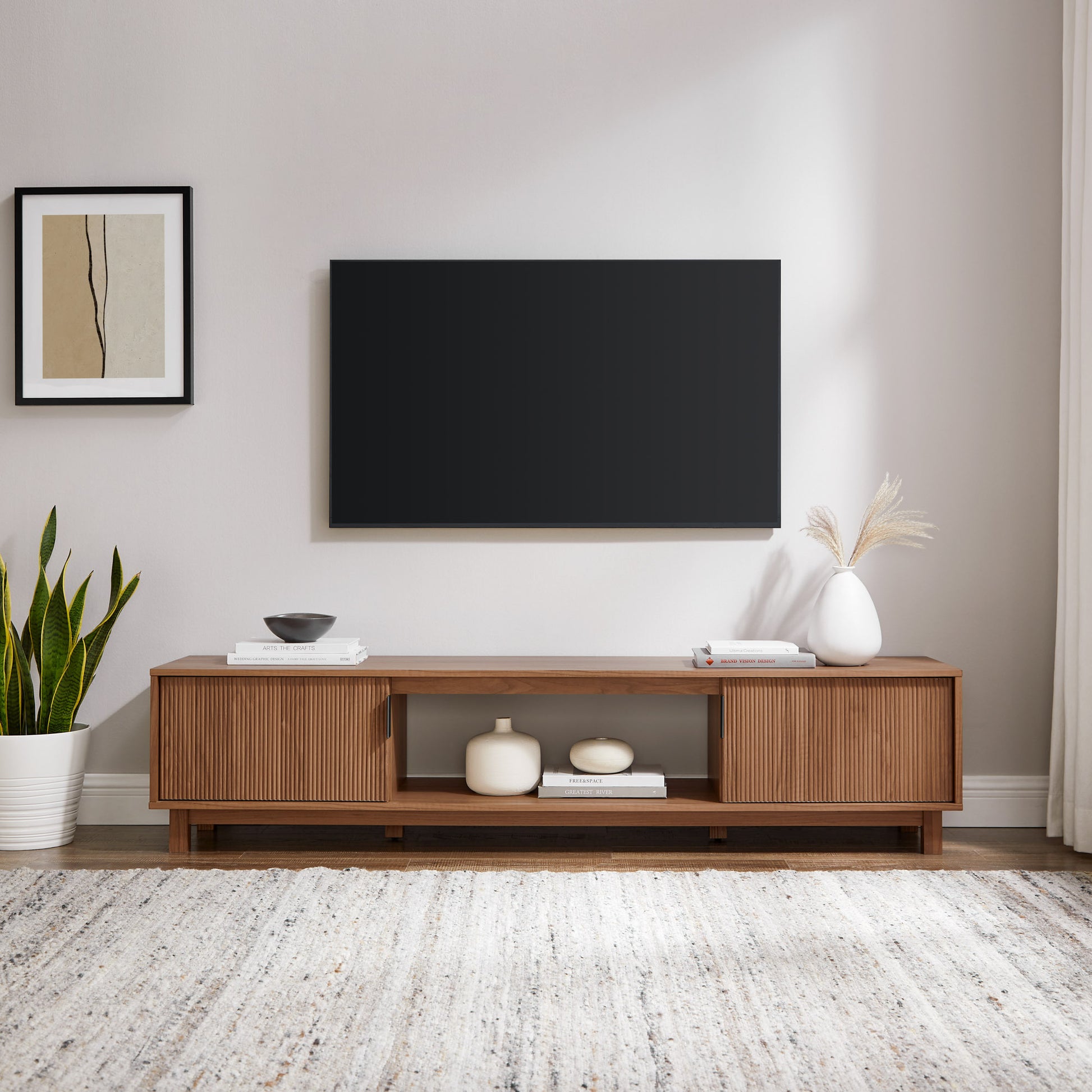 Gabrielle Modern Fluted-Door Minimalist TV Stand for TVs up to 80 inches – Mocha