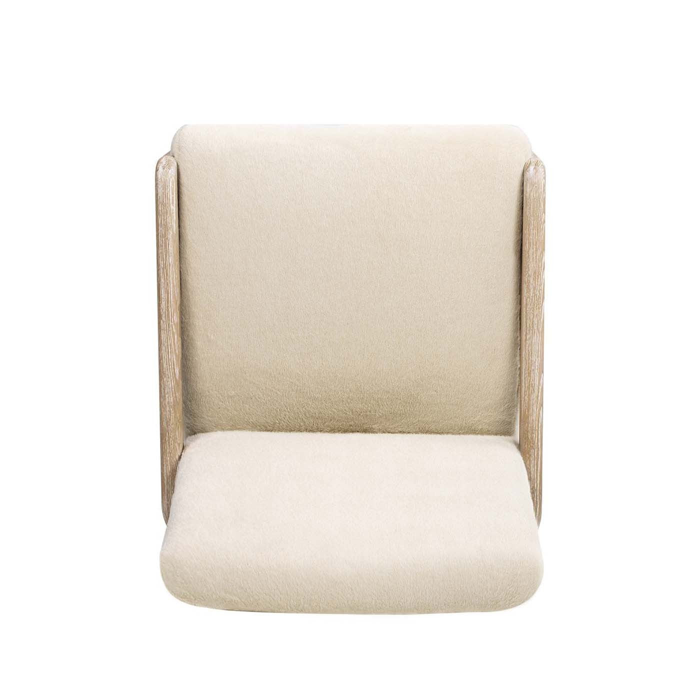 Arizona 25.5' Solid Ash Wood Upholstered Counter Stool with Rope Detail, Crème de la Crème White Faux Fur