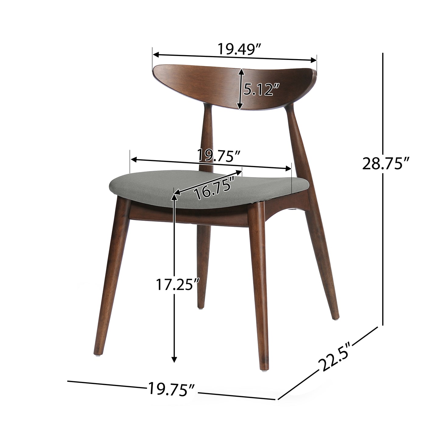 Karen Mid-Century Modern Side Chairs Set of 2 Walnut & Gray