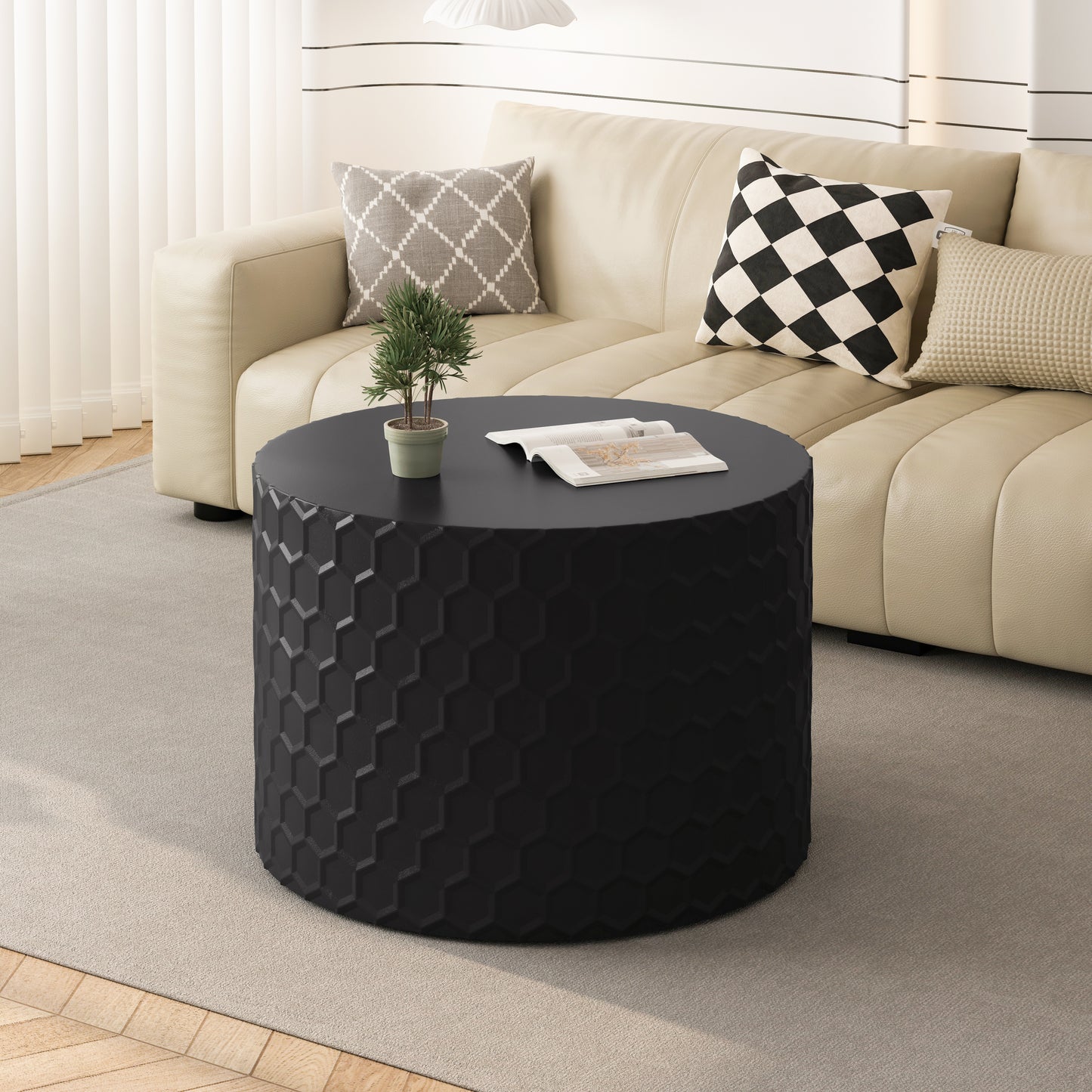 Nessa Modern Honeycomb Design Nesting Tables, Black