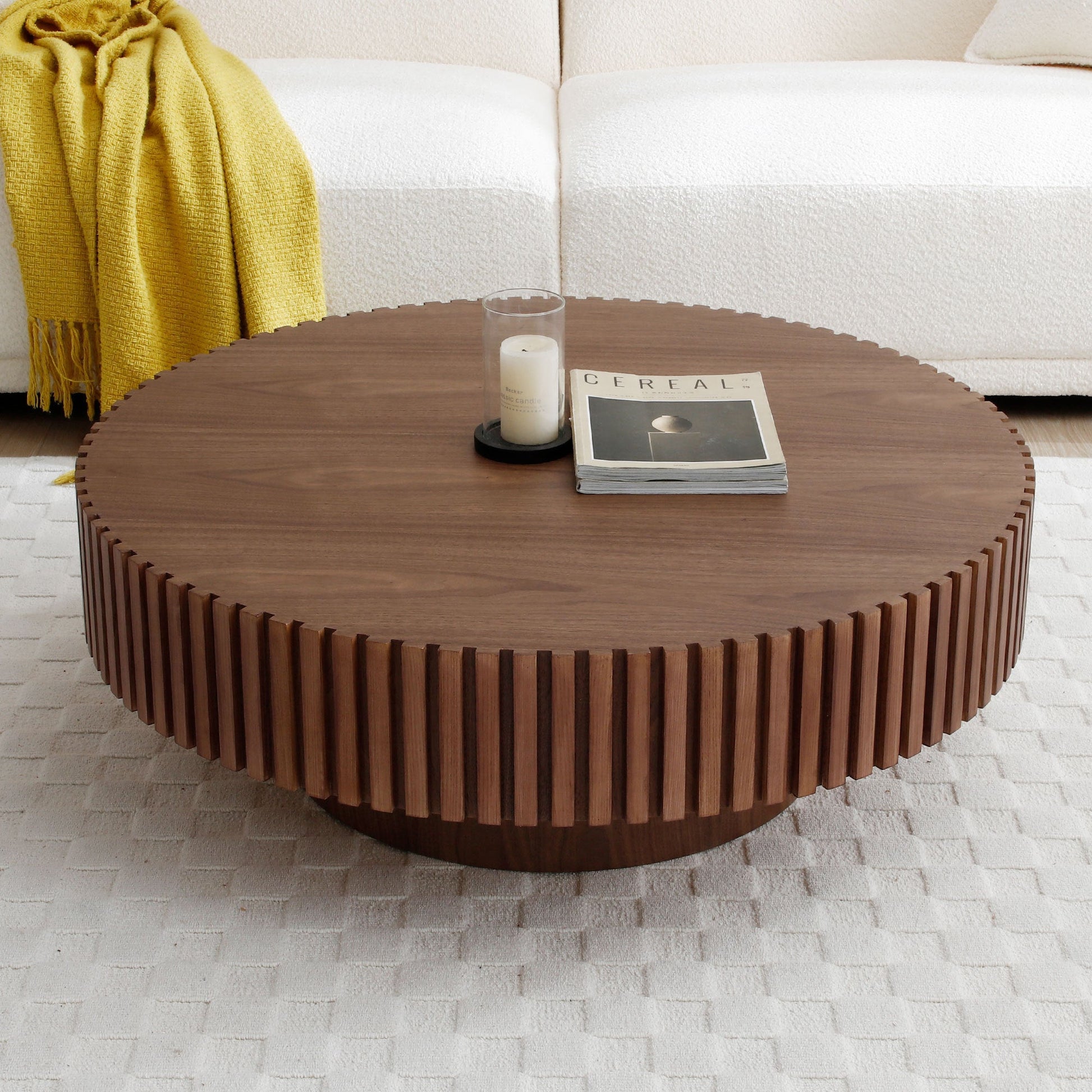 Nola Modern Handcrafted Drum Coffee Table, Walnut