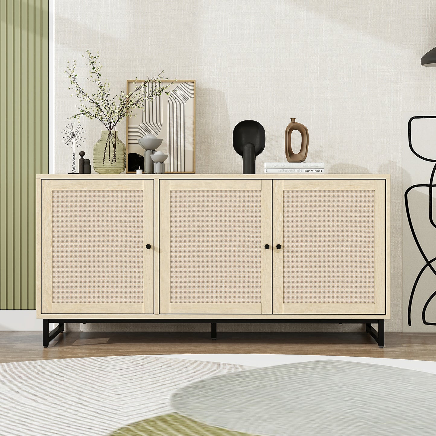 Allen Natural Finish Accent Cabinet with Rattan Fronts