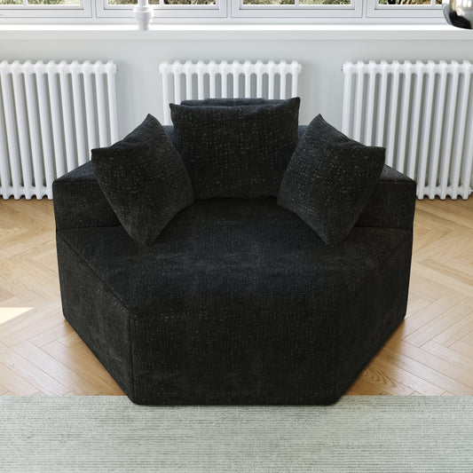 Versatile Comfort: 54'' Chenille Sponge Fluffy Black Modern Sleeper Chair