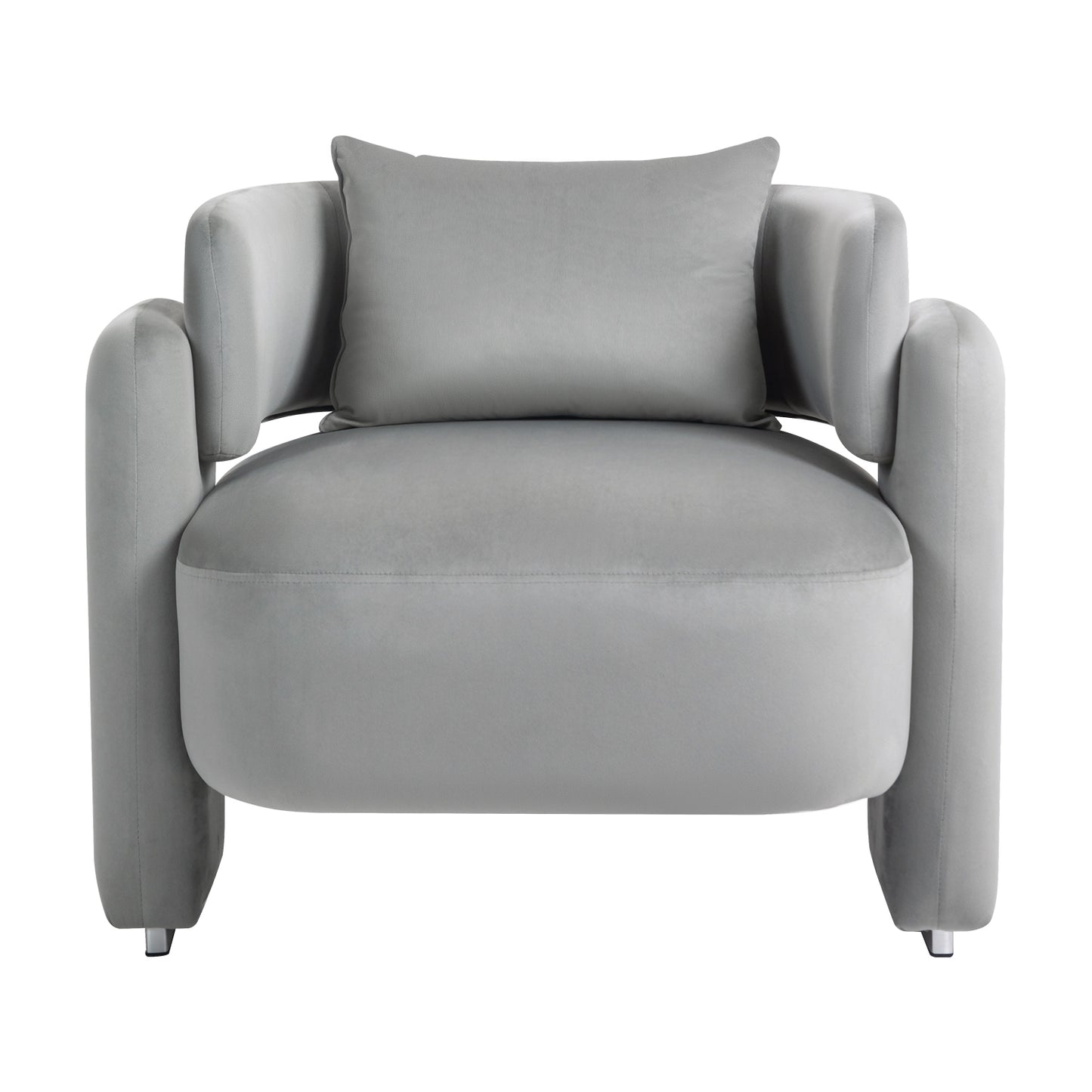 Chic Grey Velvet Lounge Chair with Pillows for Living Room or Bedroom