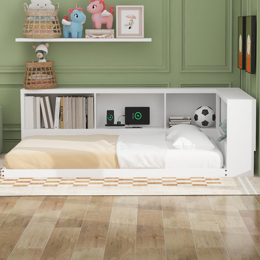 Jin Metal Full Size Daybed with Storage Cabinets and USB Ports, White