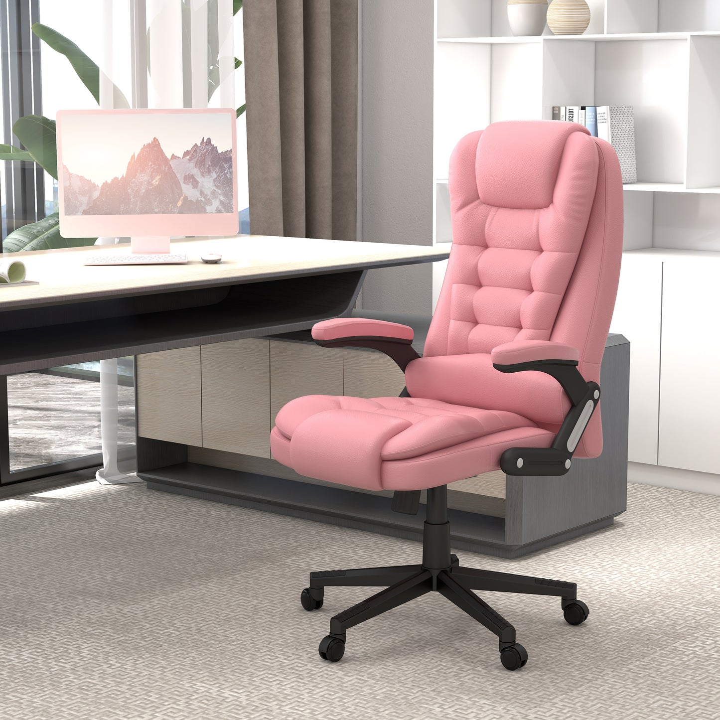 Parisa High Back PU Leather Executive Office Chair with Head & Massage, Pink