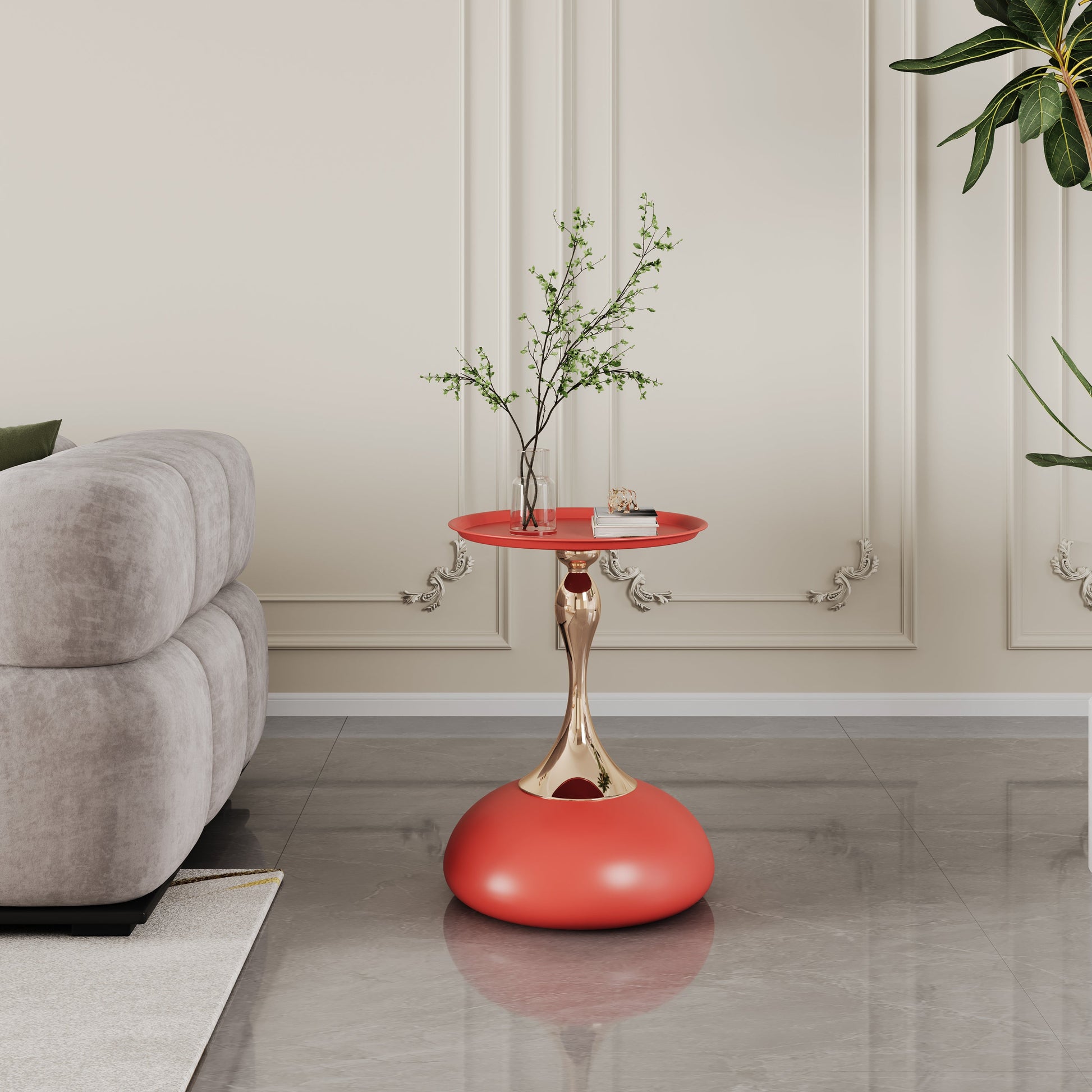 Braxton Modern Minimalist Iron End Table - Red & Gold