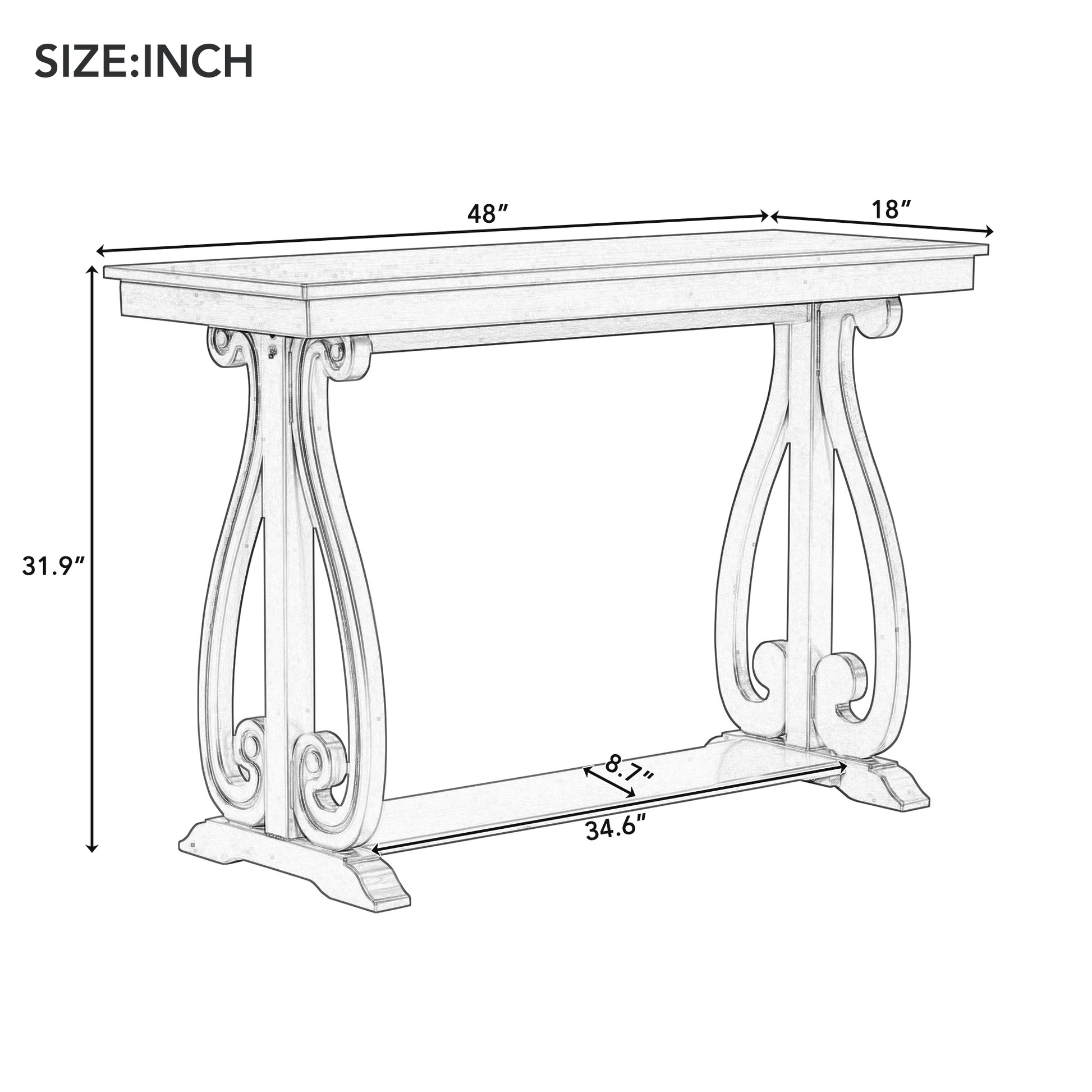 Zelene 48" Rustic Farmhouse Console Table with Lower Shelf, Espresso