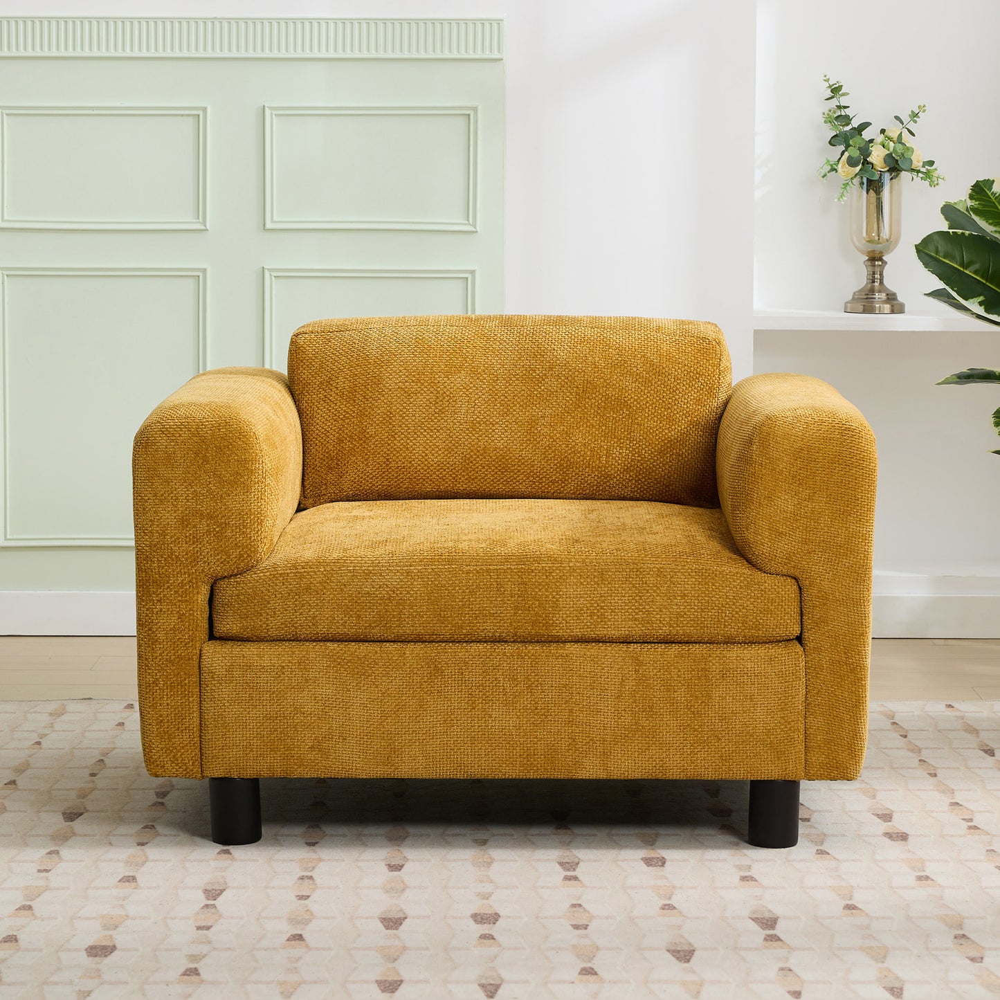 Tessie Modern Oversize Woven Velvet Armchair, Yellow