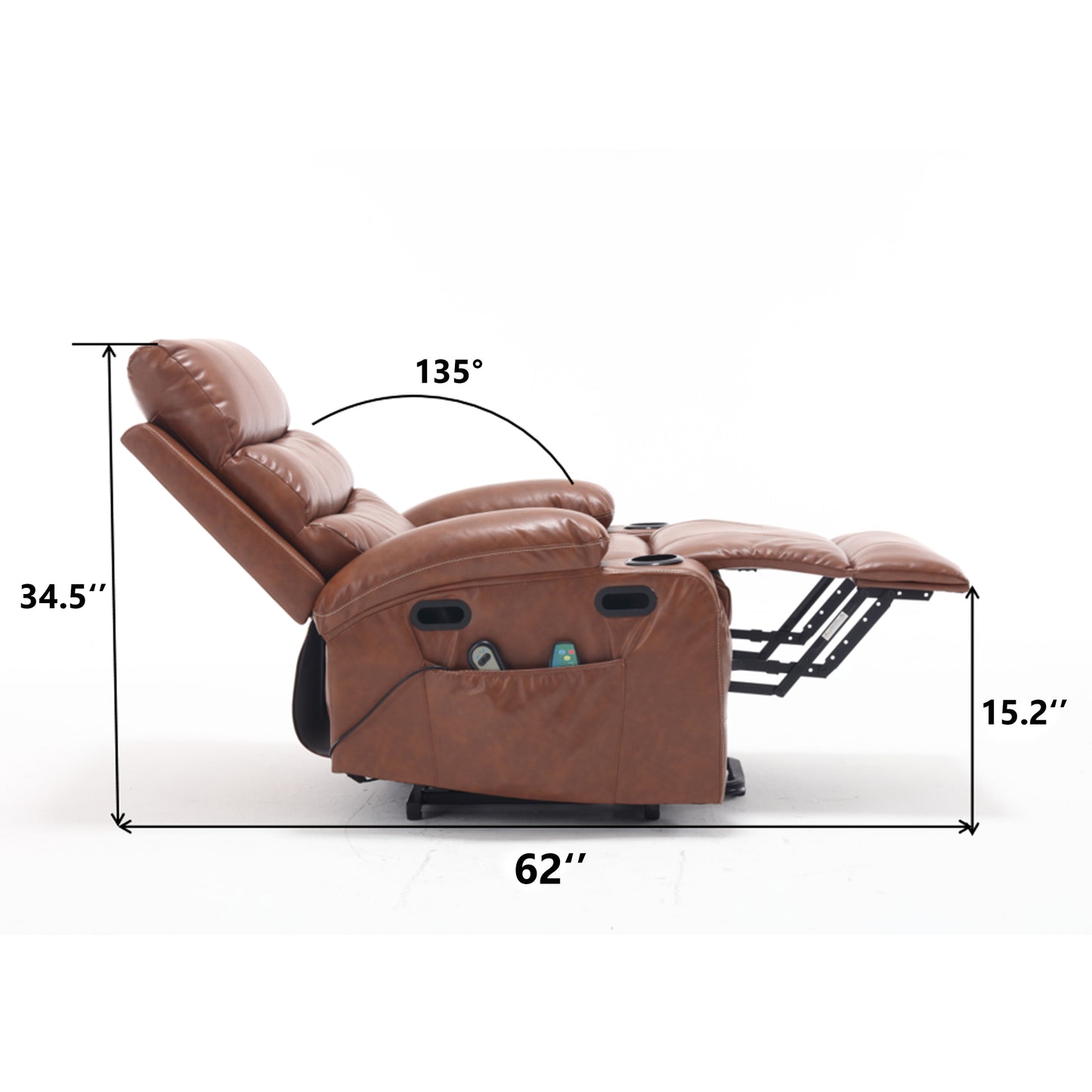 Selini Oversize PU Leather Power Lift Recliner with Massage & Heat, Brown