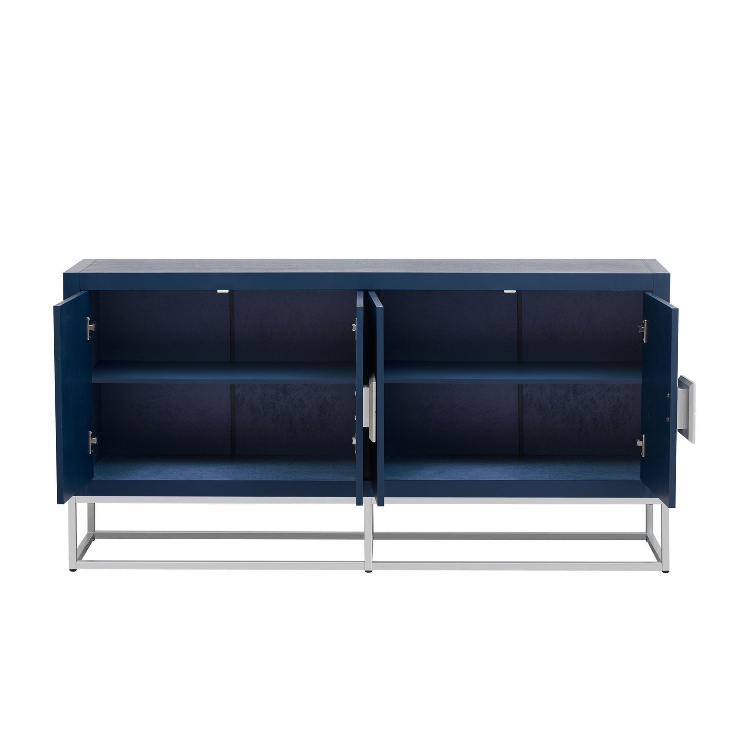 Basil Contemporary Accent Cabinet with Silver Legs, Navy