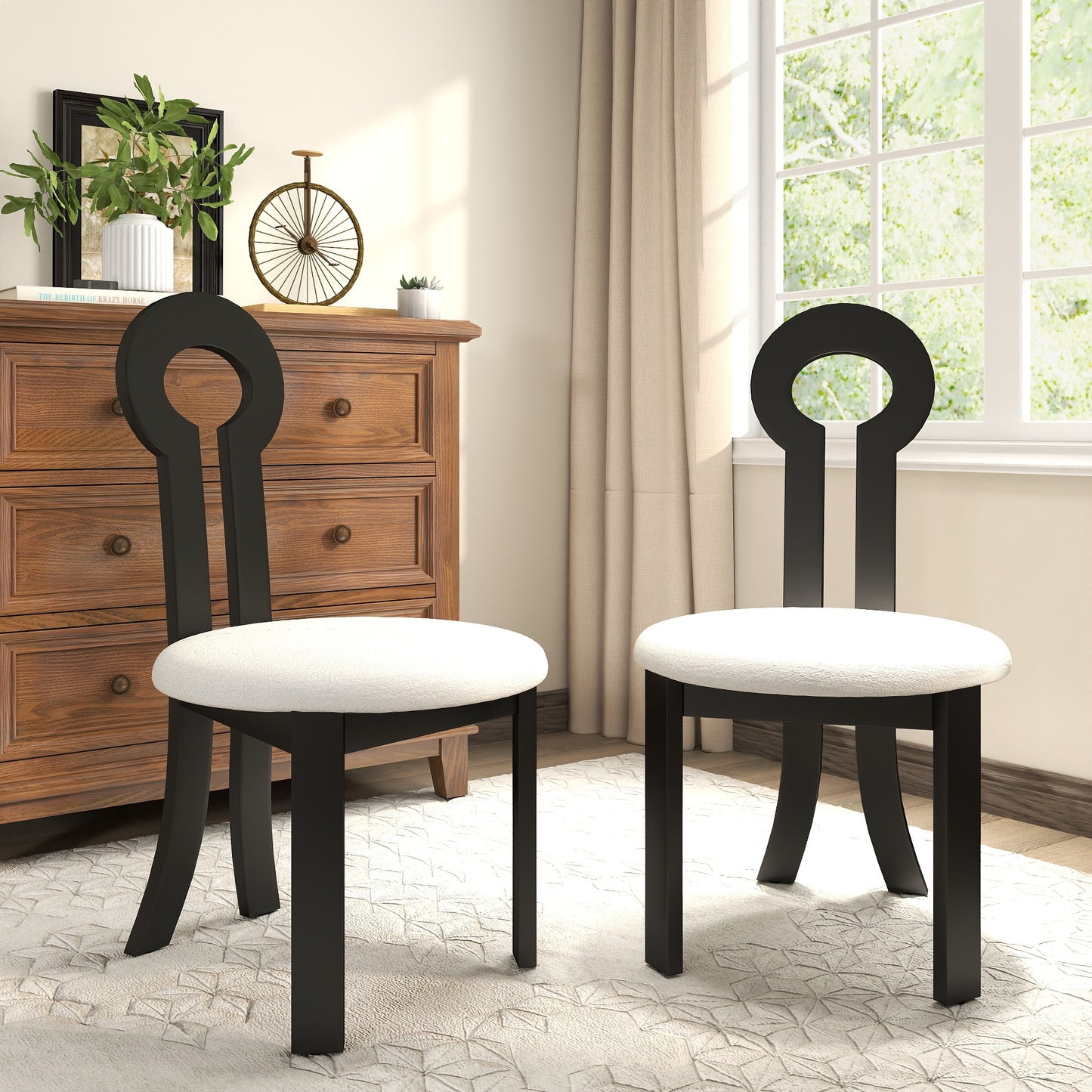 Mellon Modern Wooden Side Chairs with Faux Sheep Seats, Black & White