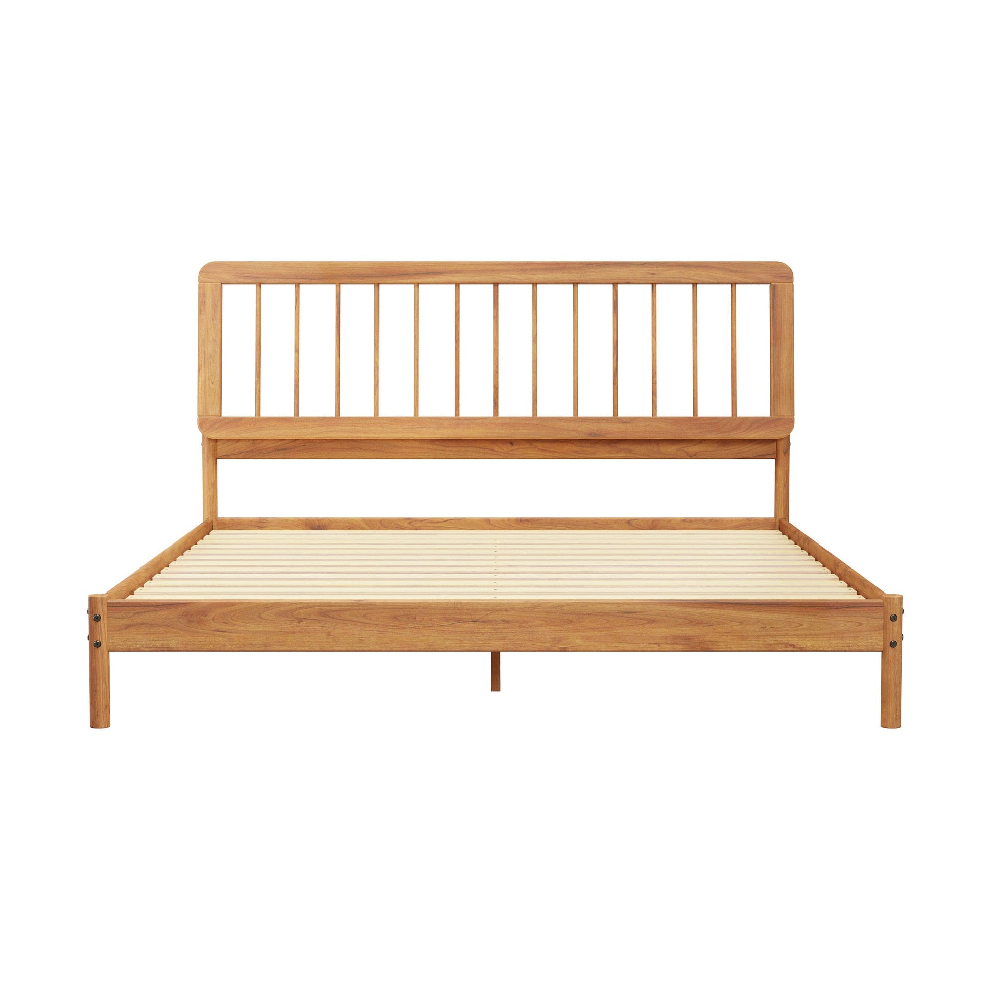 Wyatt Mid-Century Modern Solid Wood King Spindle Bed – Caramel