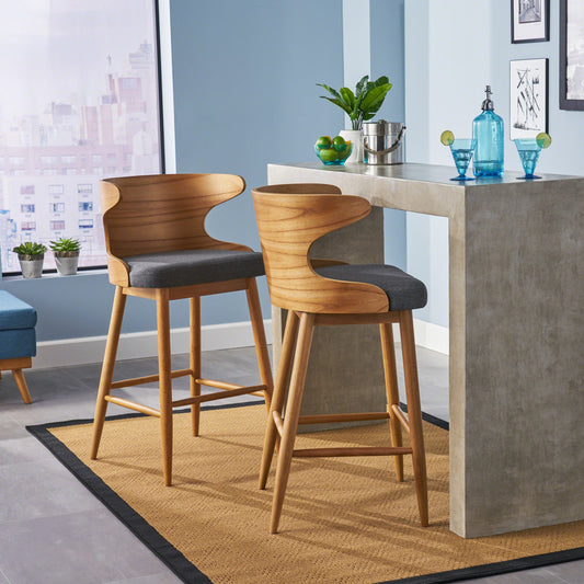 Ellery Mid-Century Modern Bar Stool, Brown & Charcoal